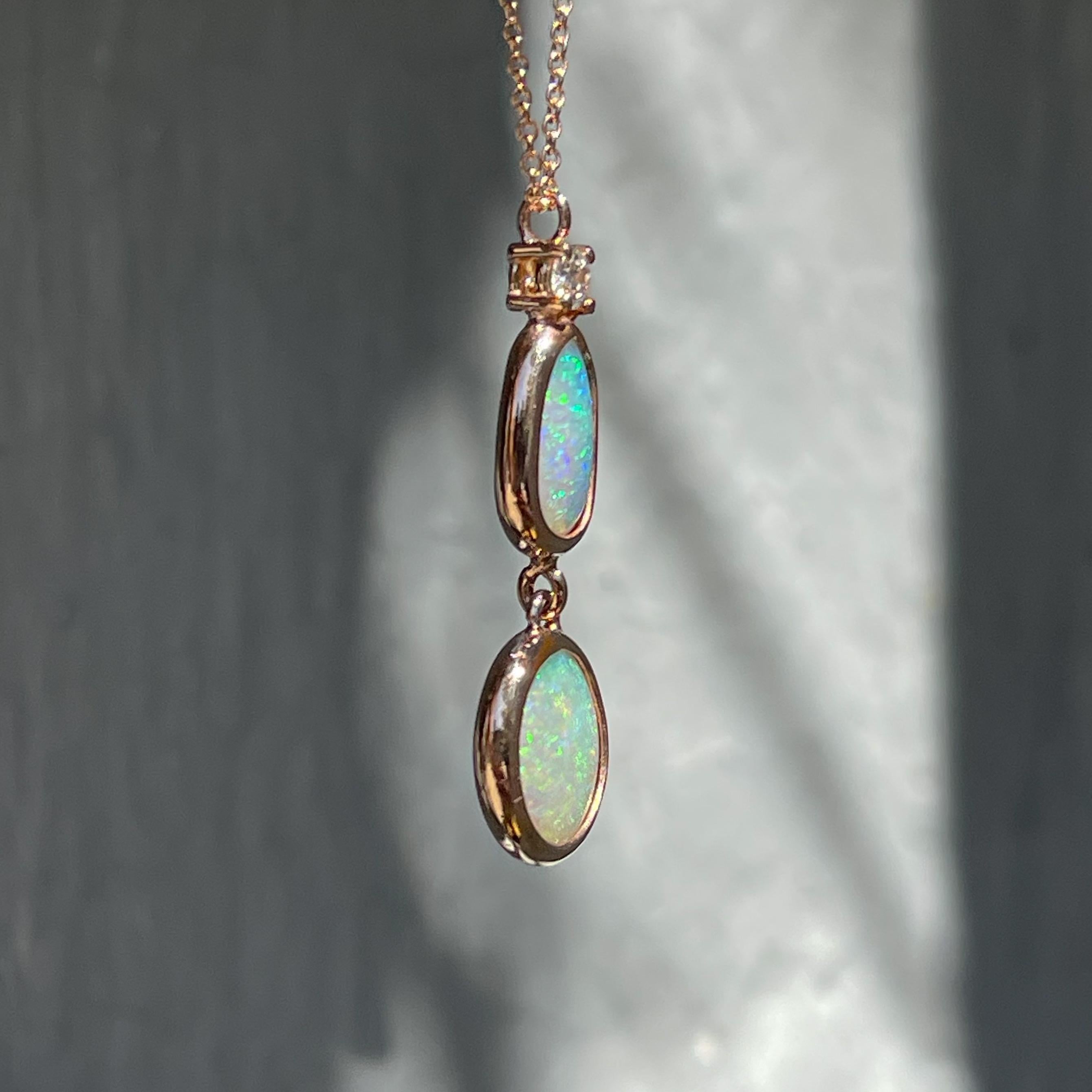 NIXIN Jewelry Cadence Australian Opal Necklace with Diamond Pendant in Rose Gold 2