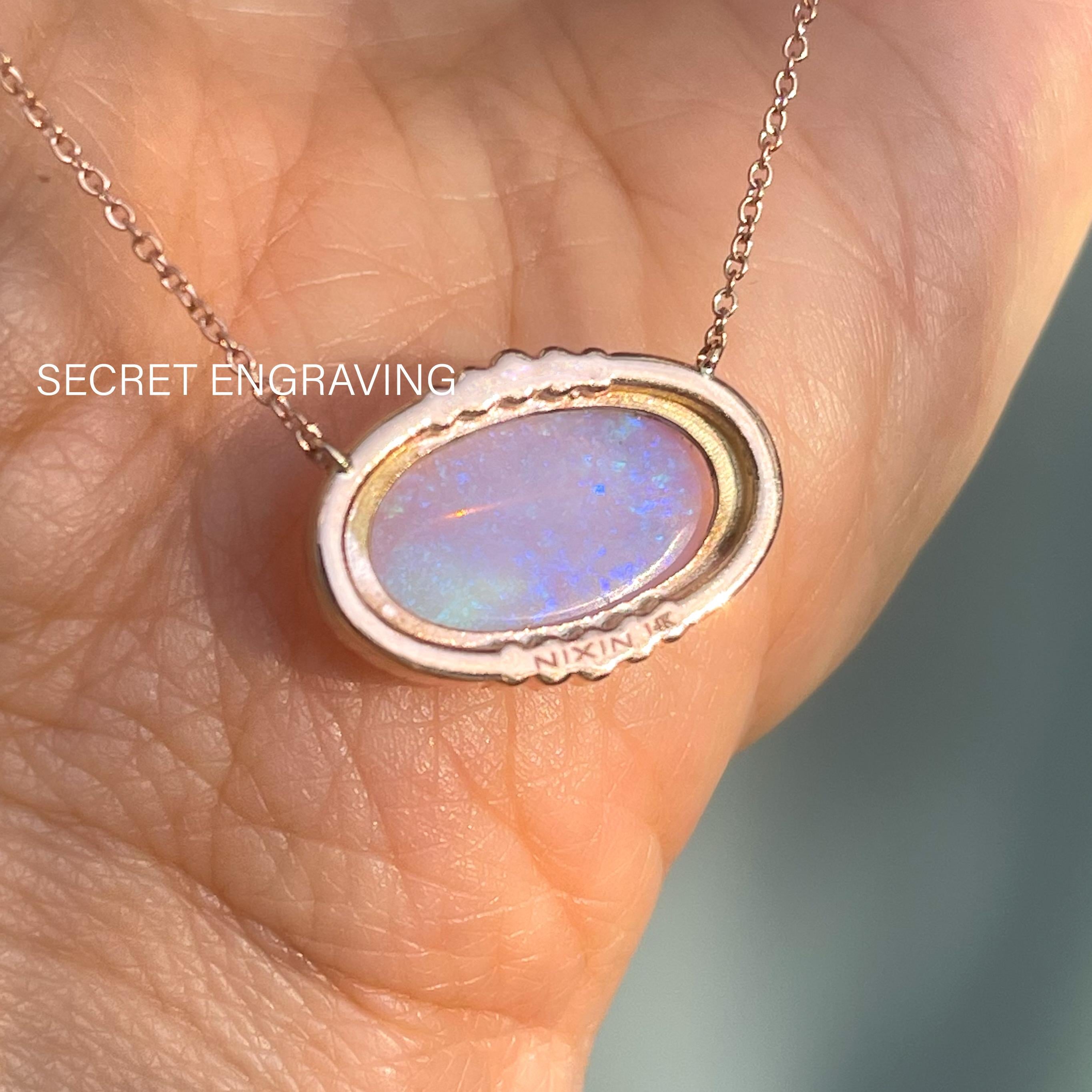 NIXIN Jewelry Carina Nebula Australian Opal Necklace with Diamonds in Rose Gold 4