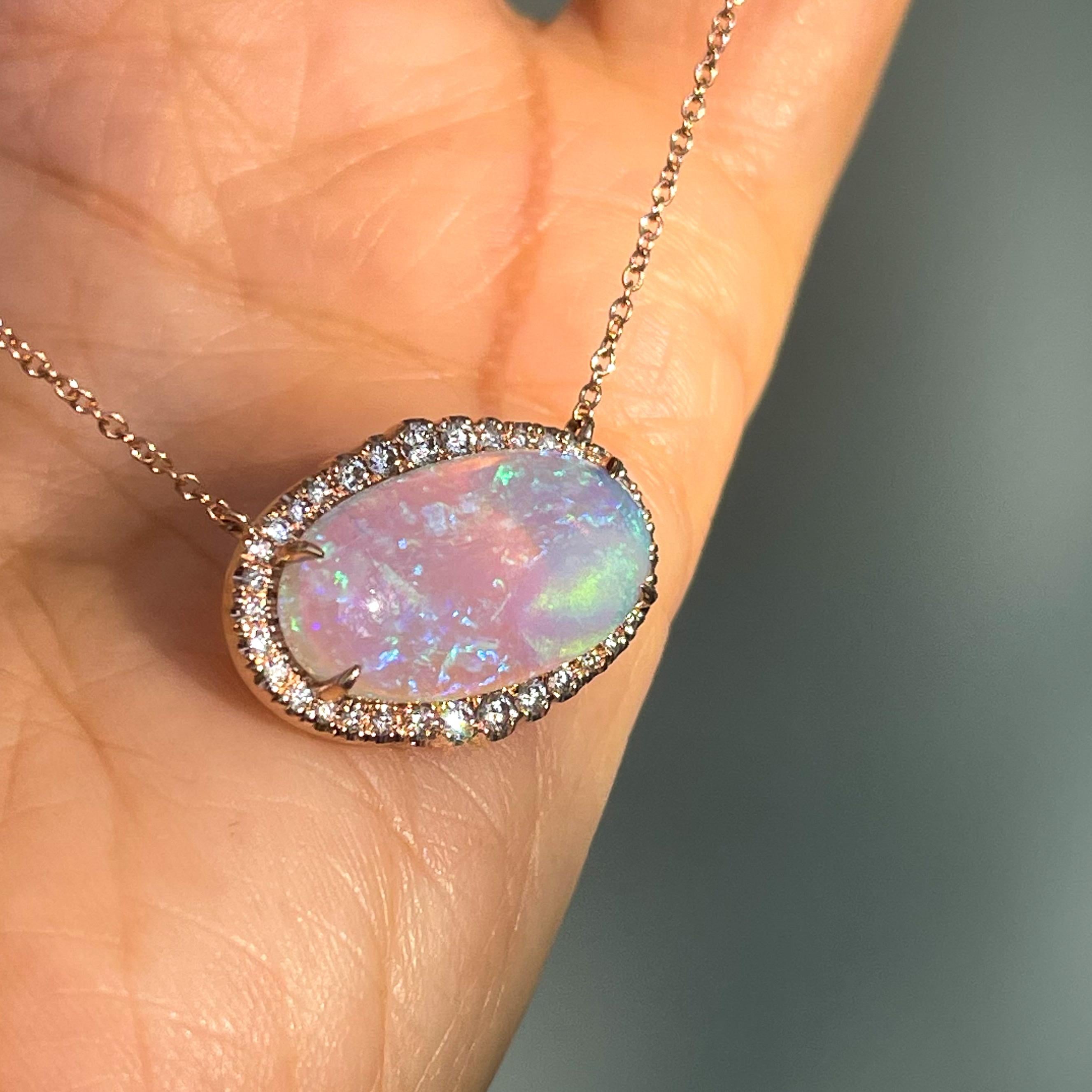 Contemporary NIXIN Jewelry Carina Nebula Australian Opal Necklace with Diamonds in Rose Gold