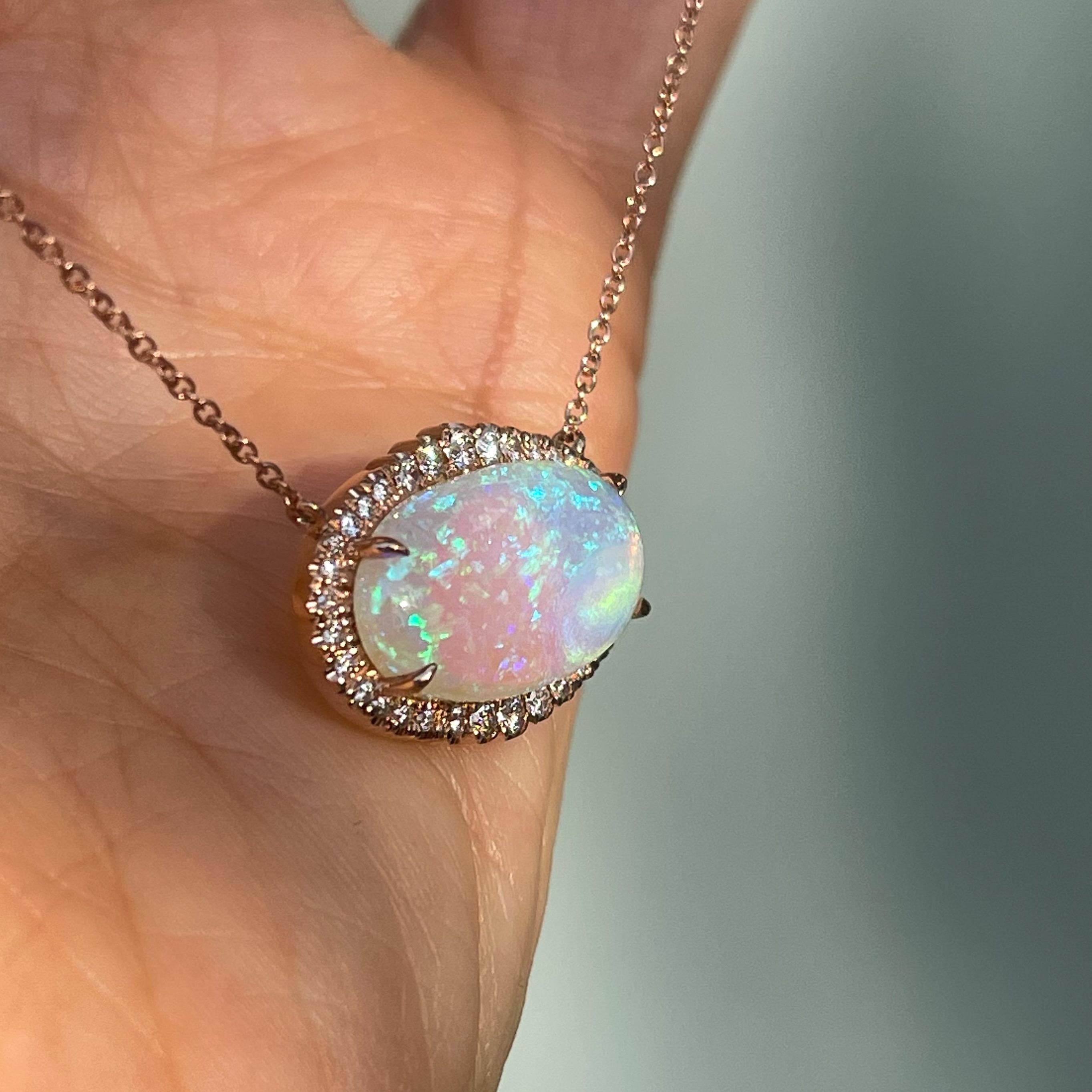 Brilliant Cut NIXIN Jewelry Carina Nebula Australian Opal Necklace with Diamonds in Rose Gold