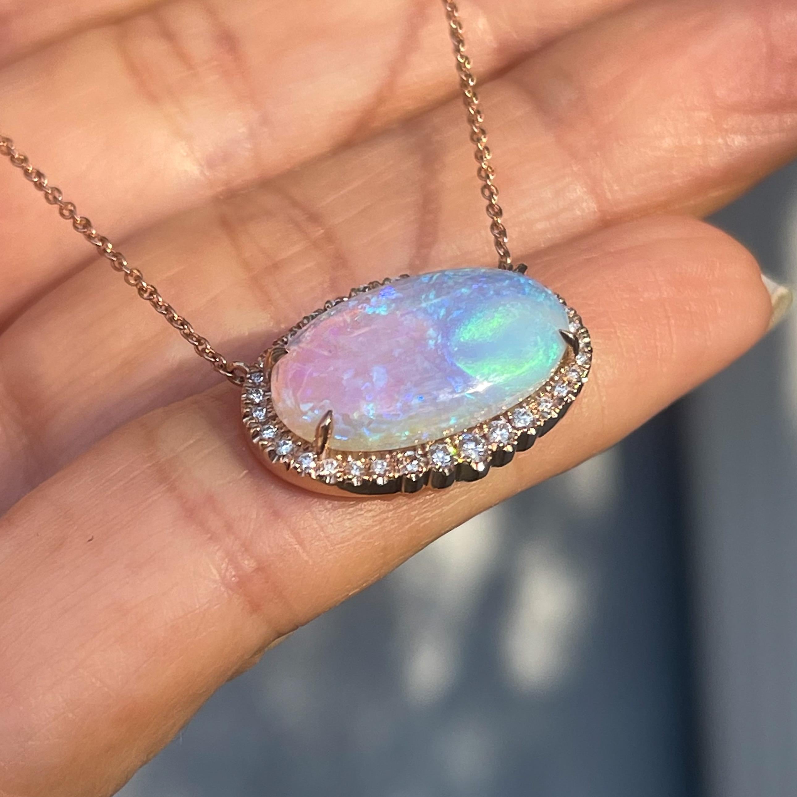 NIXIN Jewelry Carina Nebula Australian Opal Necklace with Diamonds in Rose Gold In New Condition In Los Angeles, CA