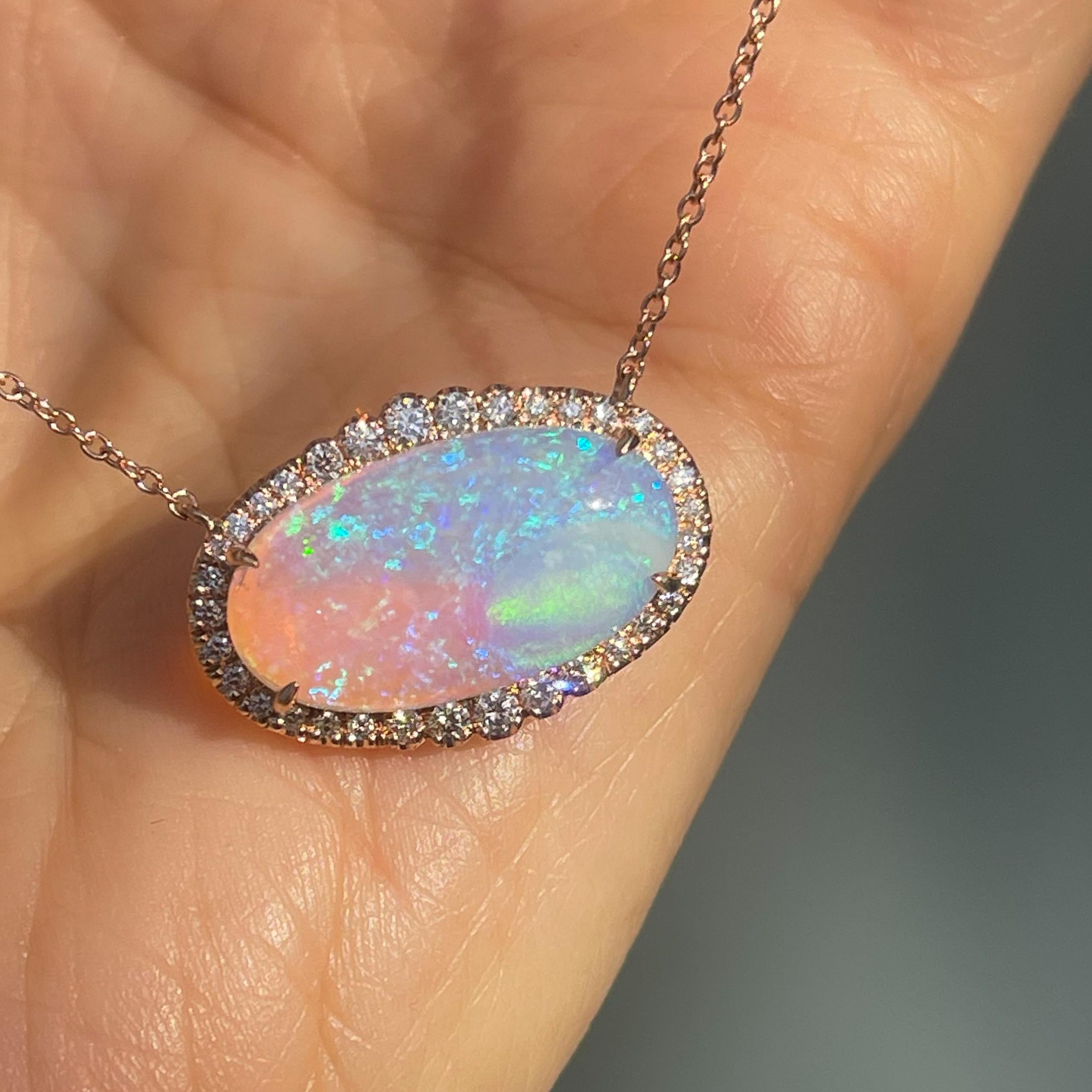 Women's NIXIN Jewelry Carina Nebula Australian Opal Necklace with Diamonds in Rose Gold