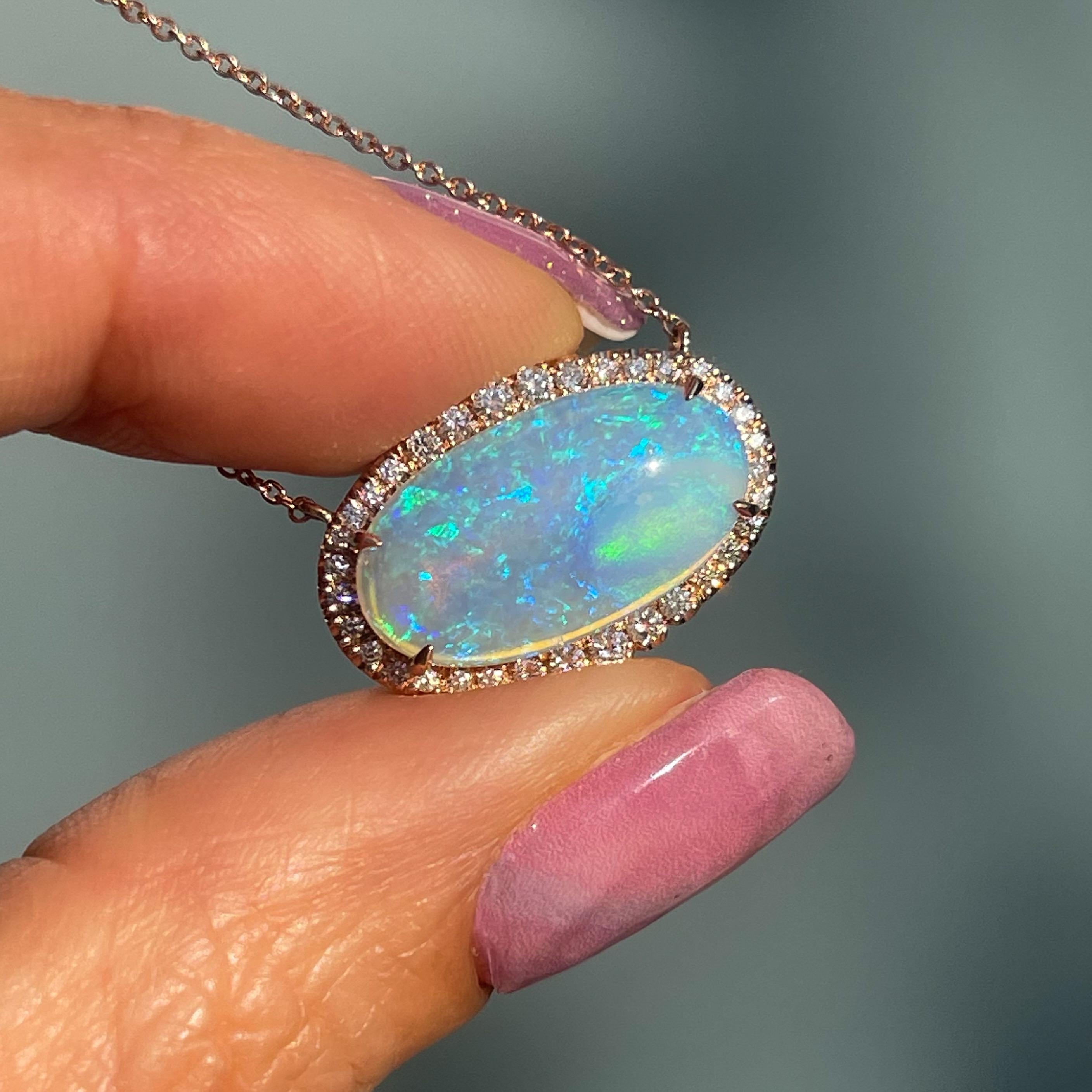 NIXIN Jewelry Carina Nebula Australian Opal Necklace with Diamonds in Rose Gold 1
