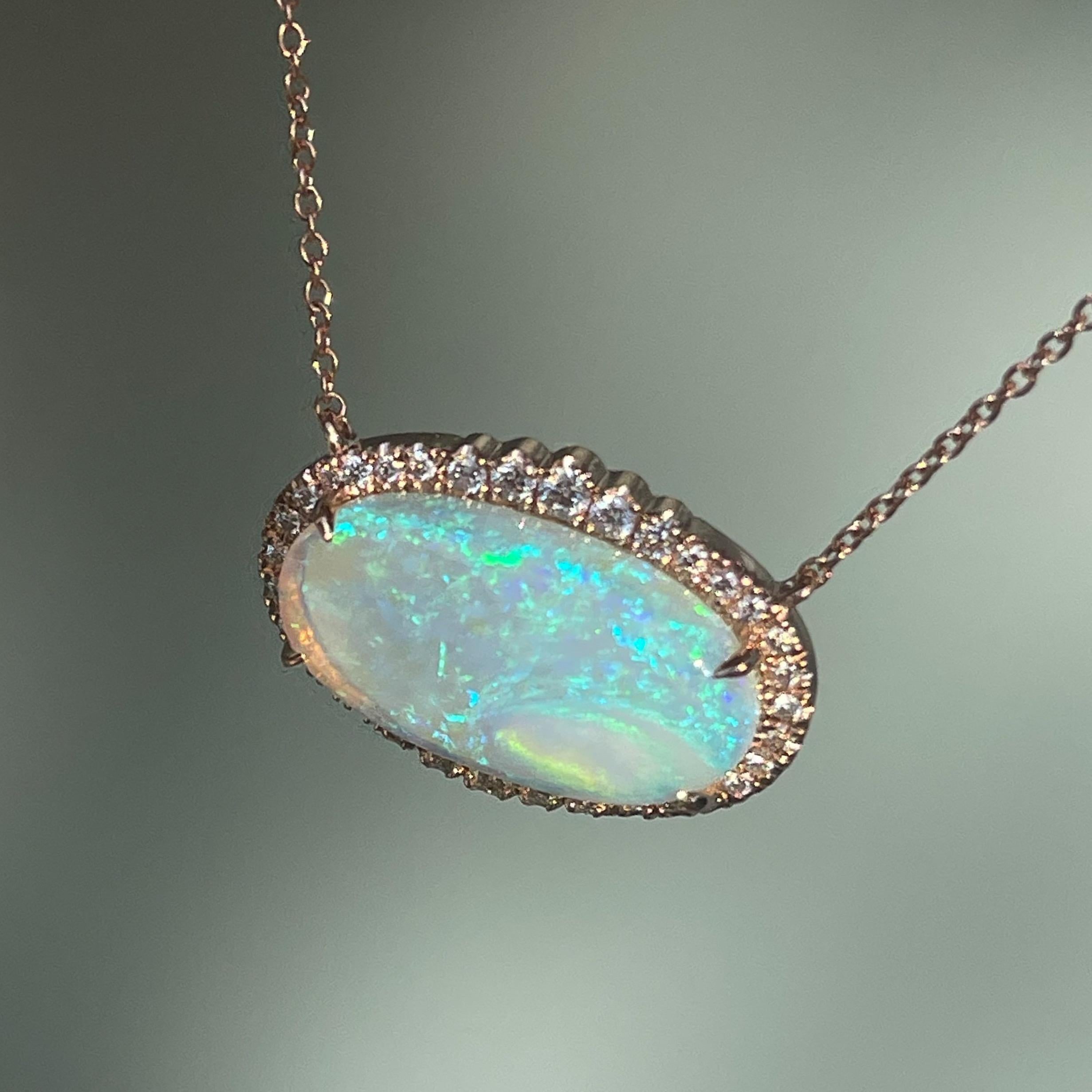 NIXIN Jewelry Carina Nebula Australian Opal Necklace with Diamonds in Rose Gold 2