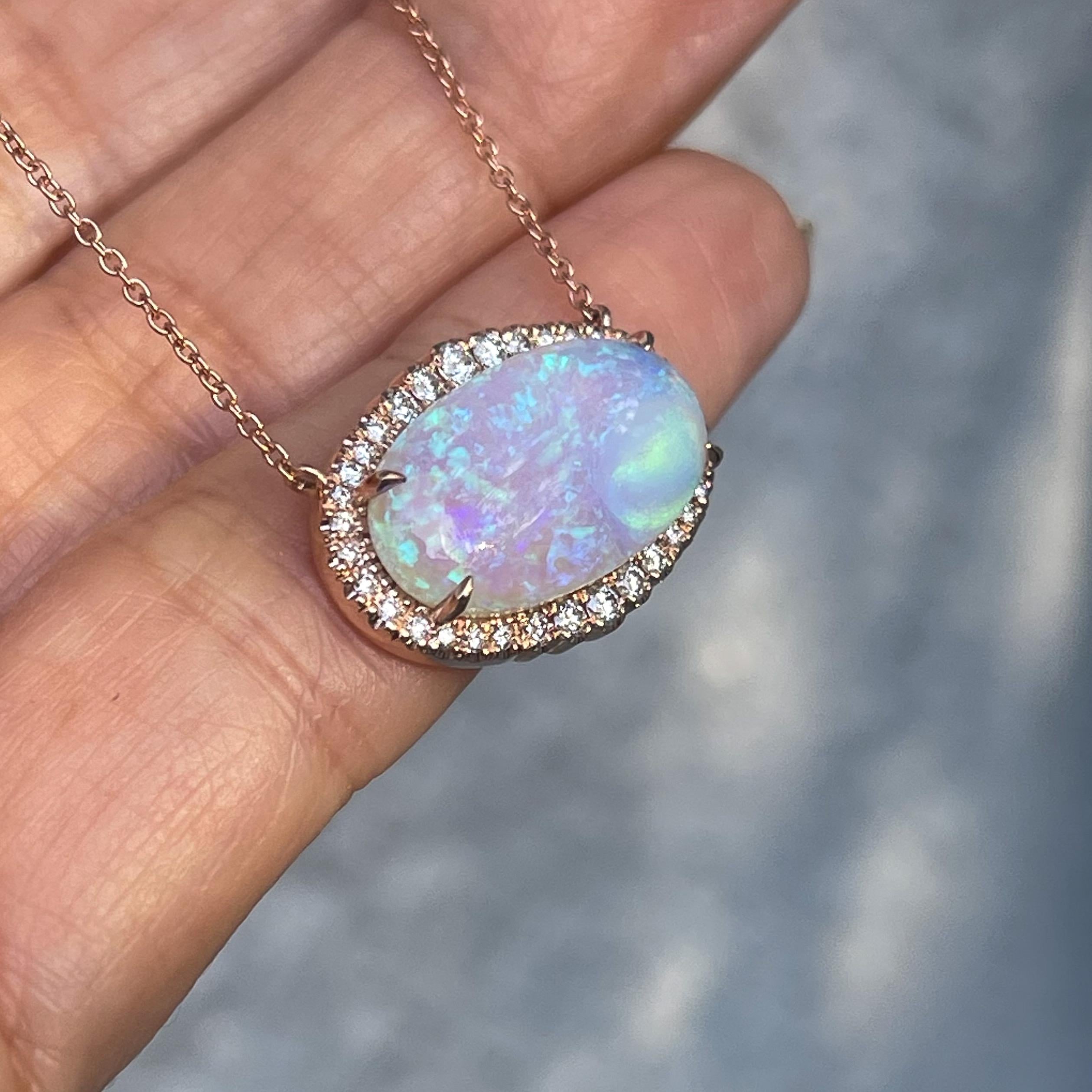 NIXIN Jewelry Carina Nebula Australian Opal Necklace with Diamonds in Rose Gold 3