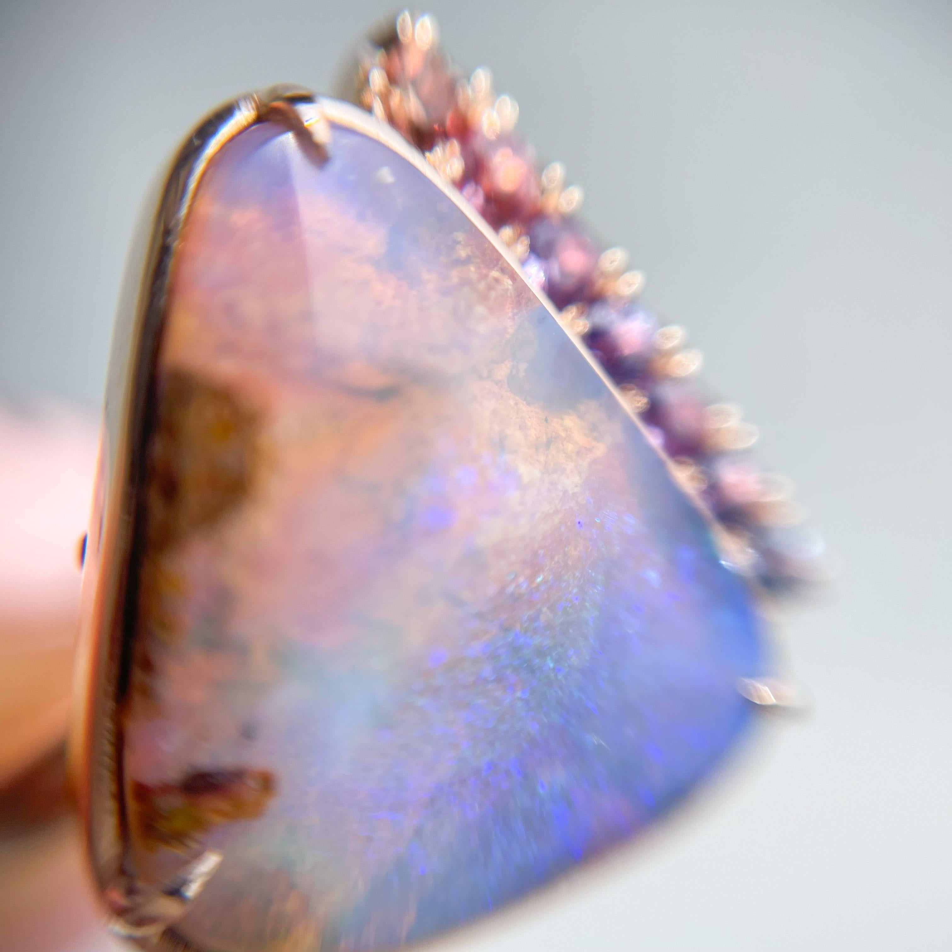 NIXIN Jewelry Champagne Skies Australian Opal Ring with Sapphires in Rose Gold For Sale 3