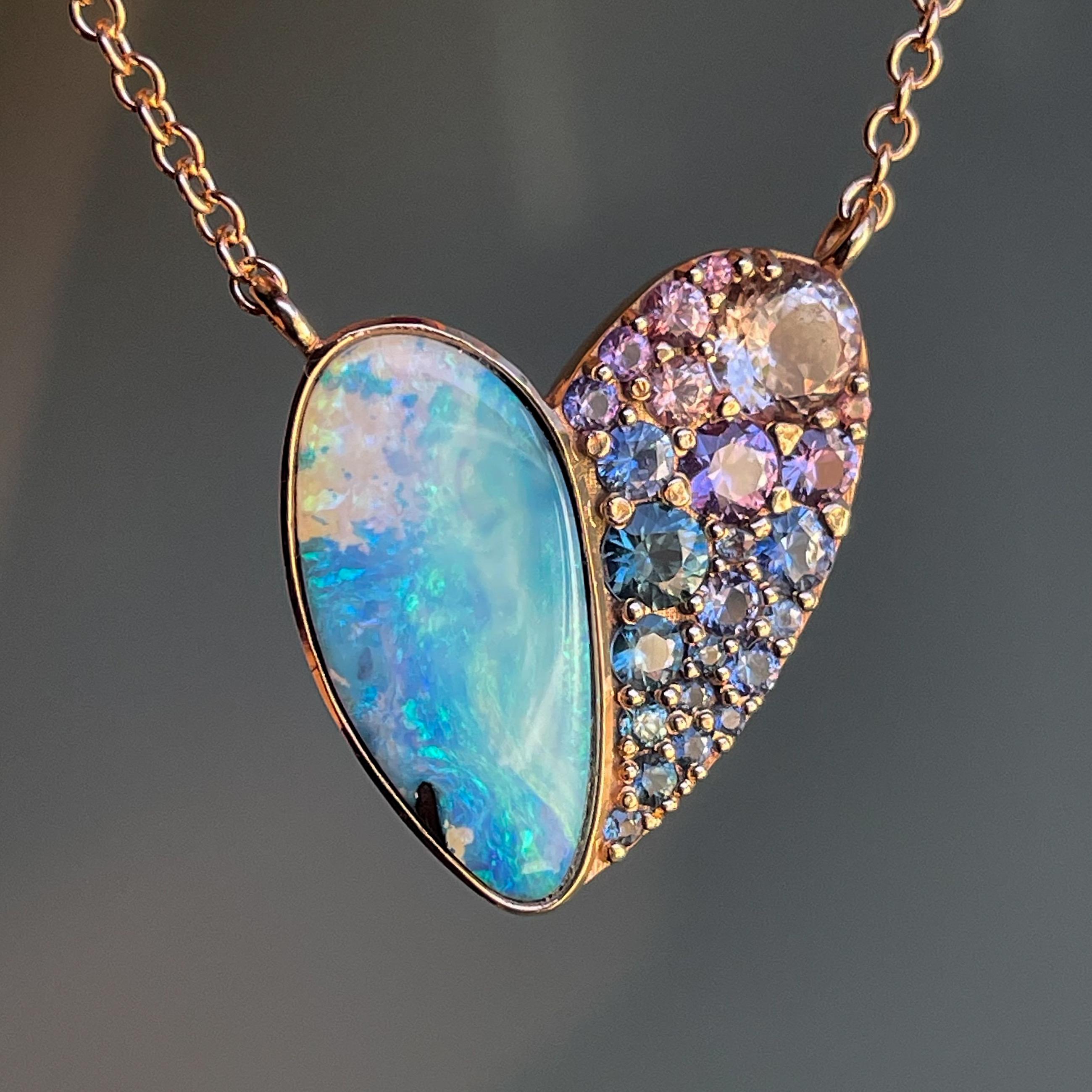 Women's NIXIN Jewelry Cobbled Heart Opal Necklace with Sapphires in 14k Rose Gold