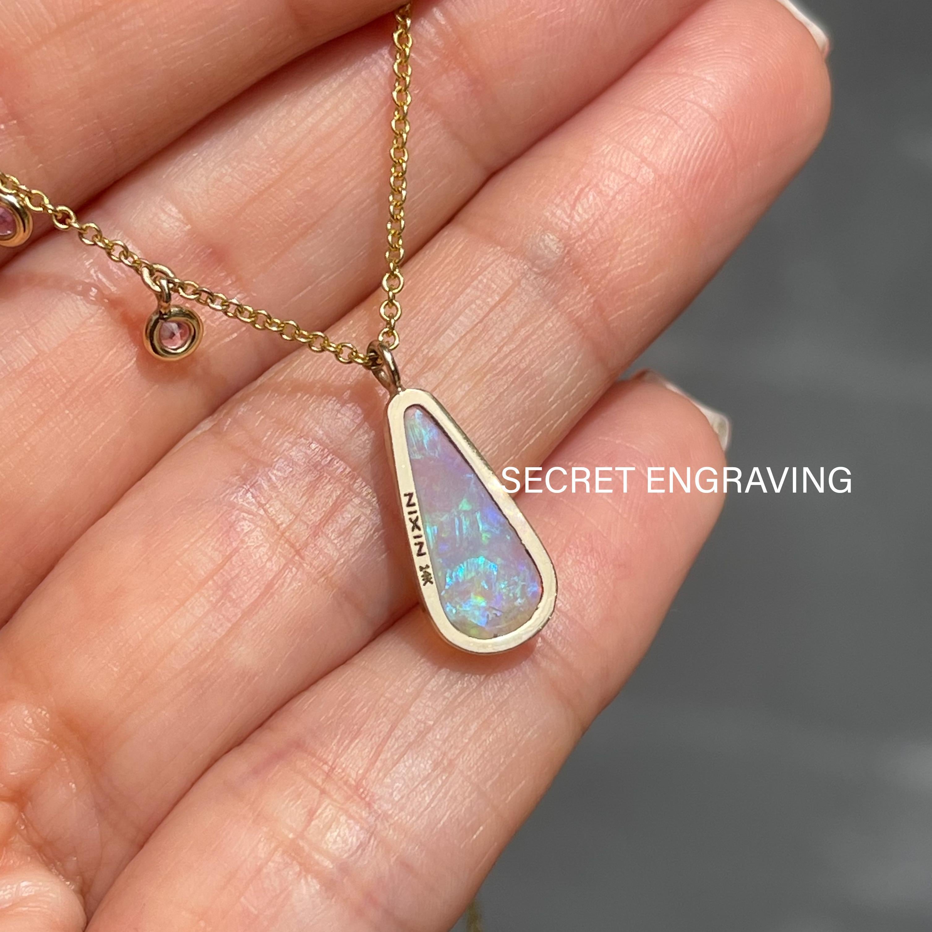 NIXIN Jewelry Dawn's Light Australian Opal Necklace with Sapphires in Rose Gold 4