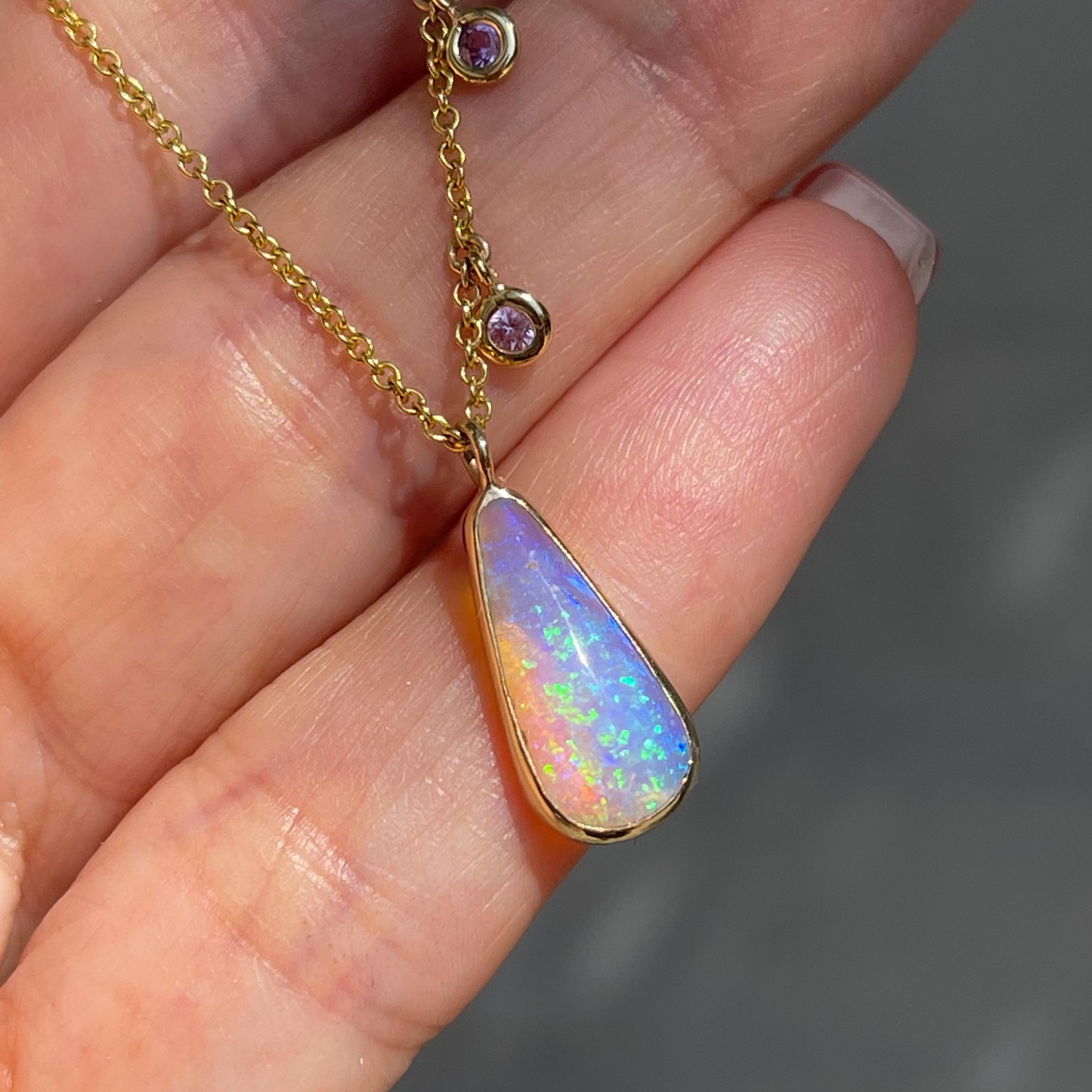 Contemporary NIXIN Jewelry Dawn's Light Australian Opal Necklace with Sapphires in Rose Gold