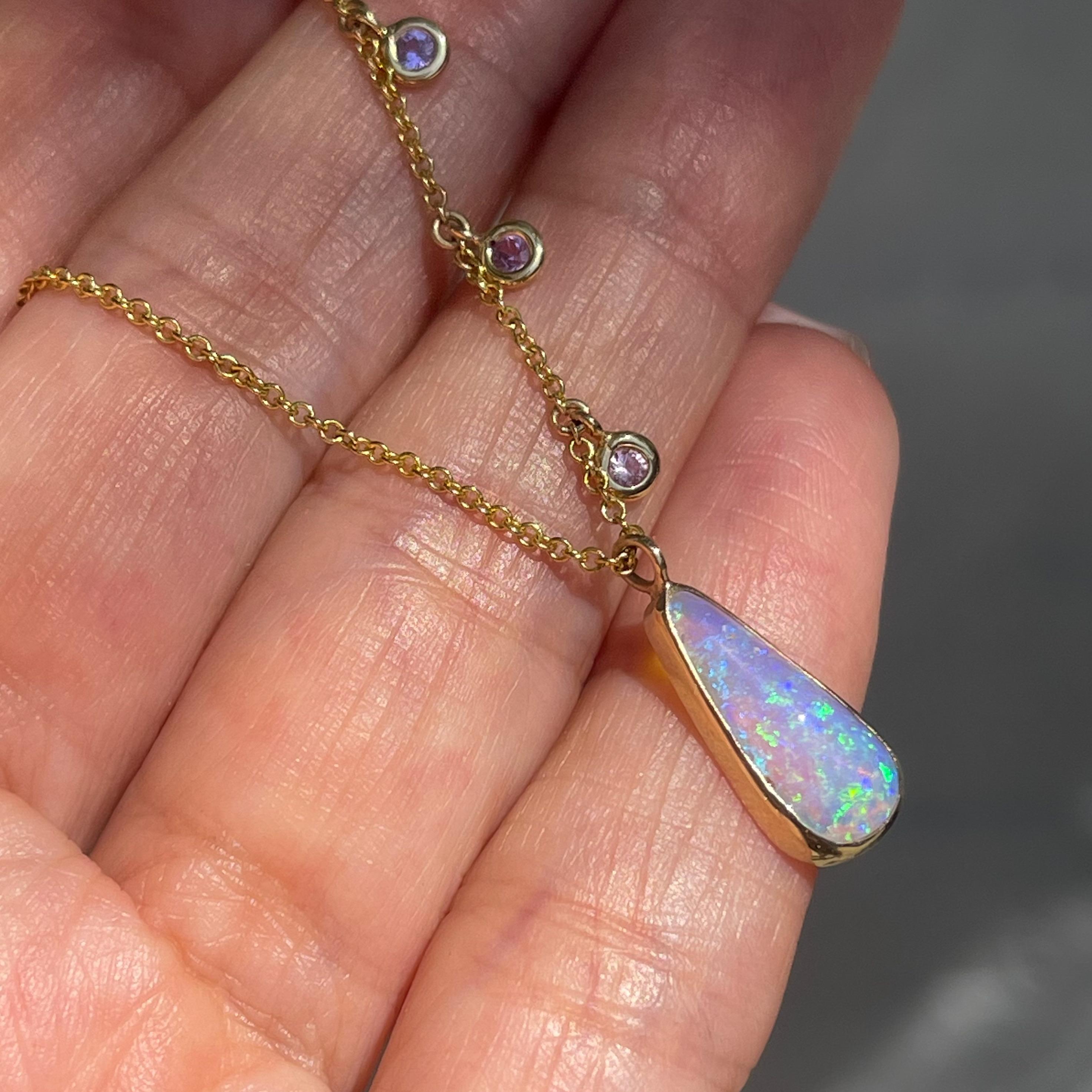 Brilliant Cut NIXIN Jewelry Dawn's Light Australian Opal Necklace with Sapphires in Rose Gold