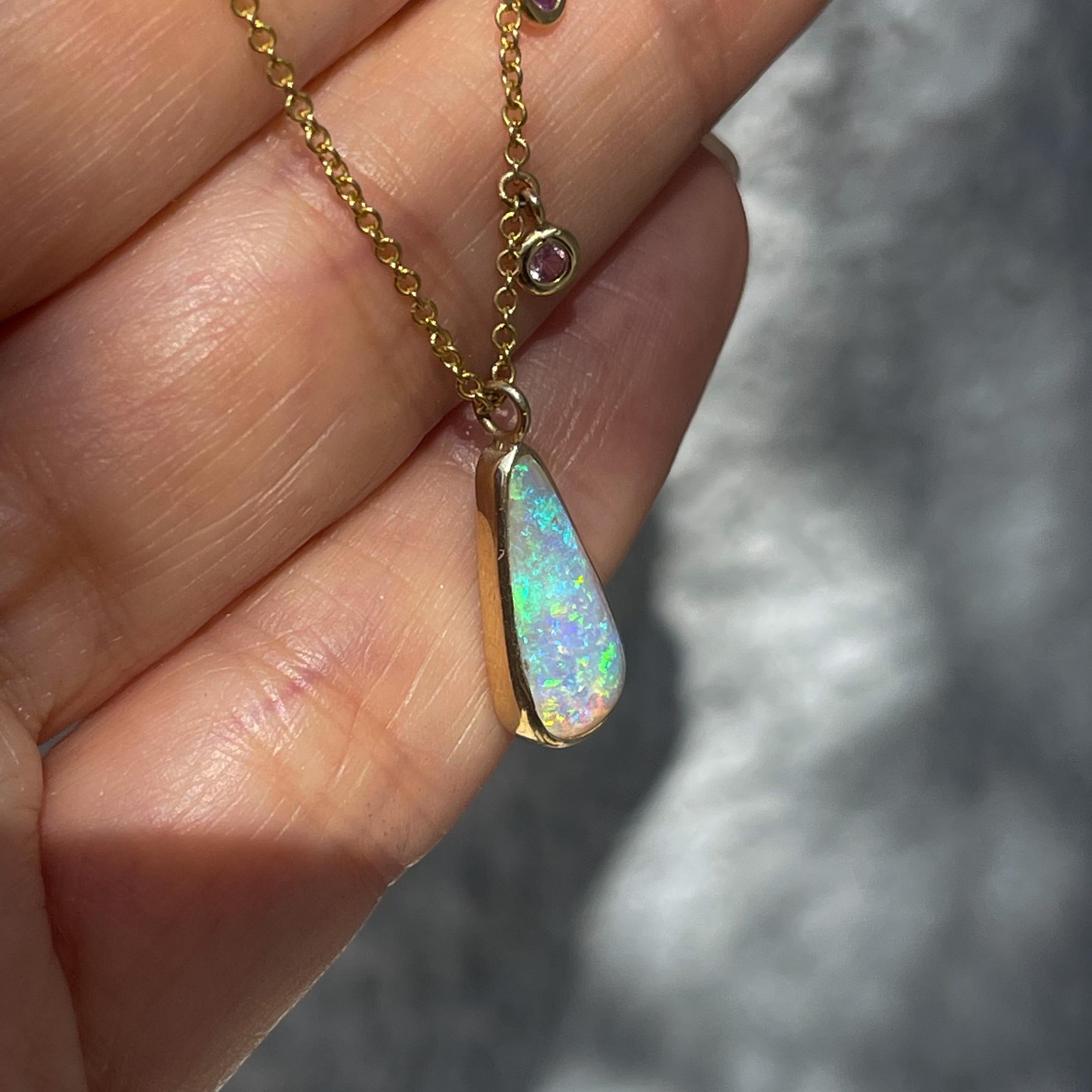 NIXIN Jewelry Dawn's Light Australian Opal Necklace with Sapphires in Rose Gold 1