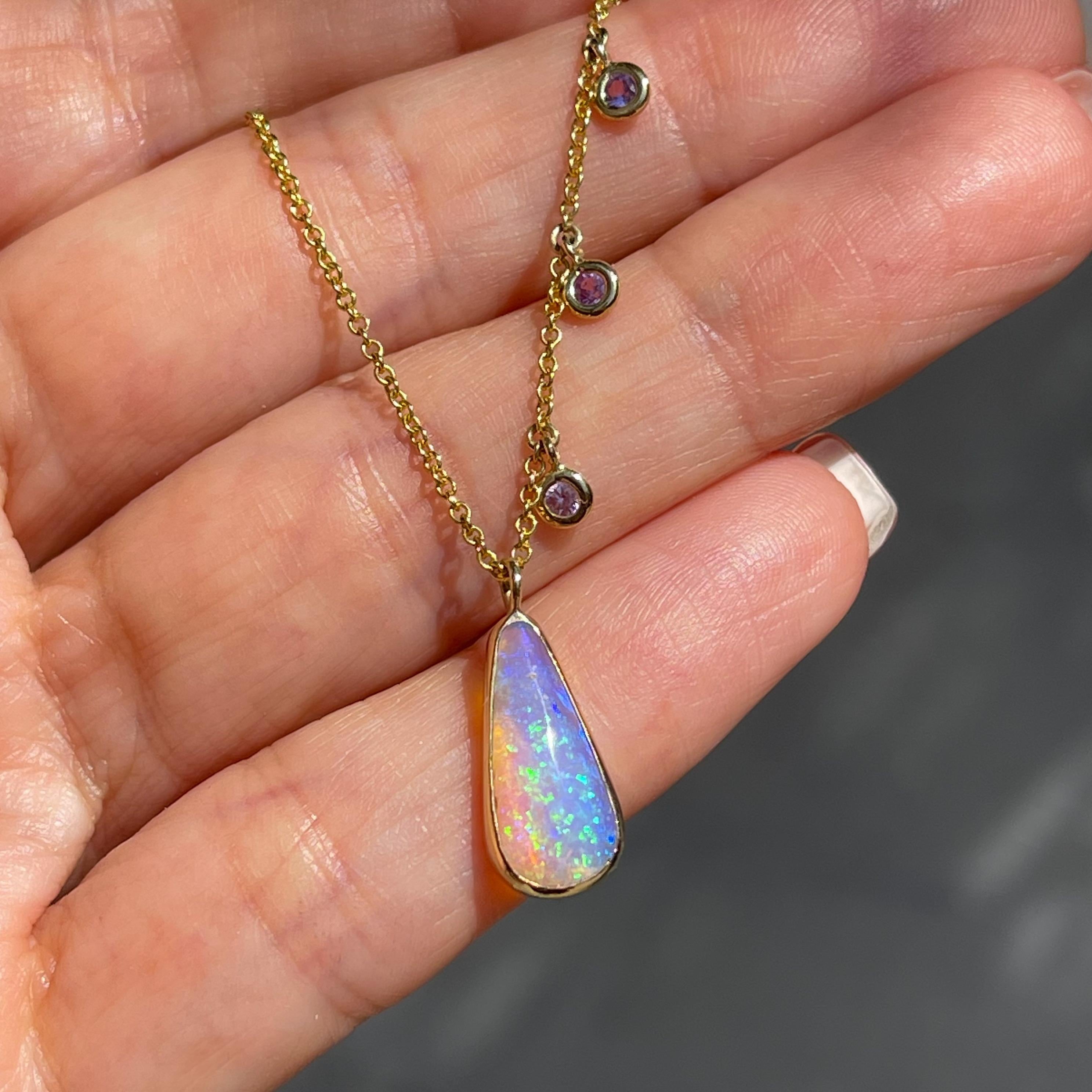 NIXIN Jewelry Dawn's Light Australian Opal Necklace with Sapphires in Rose Gold 2