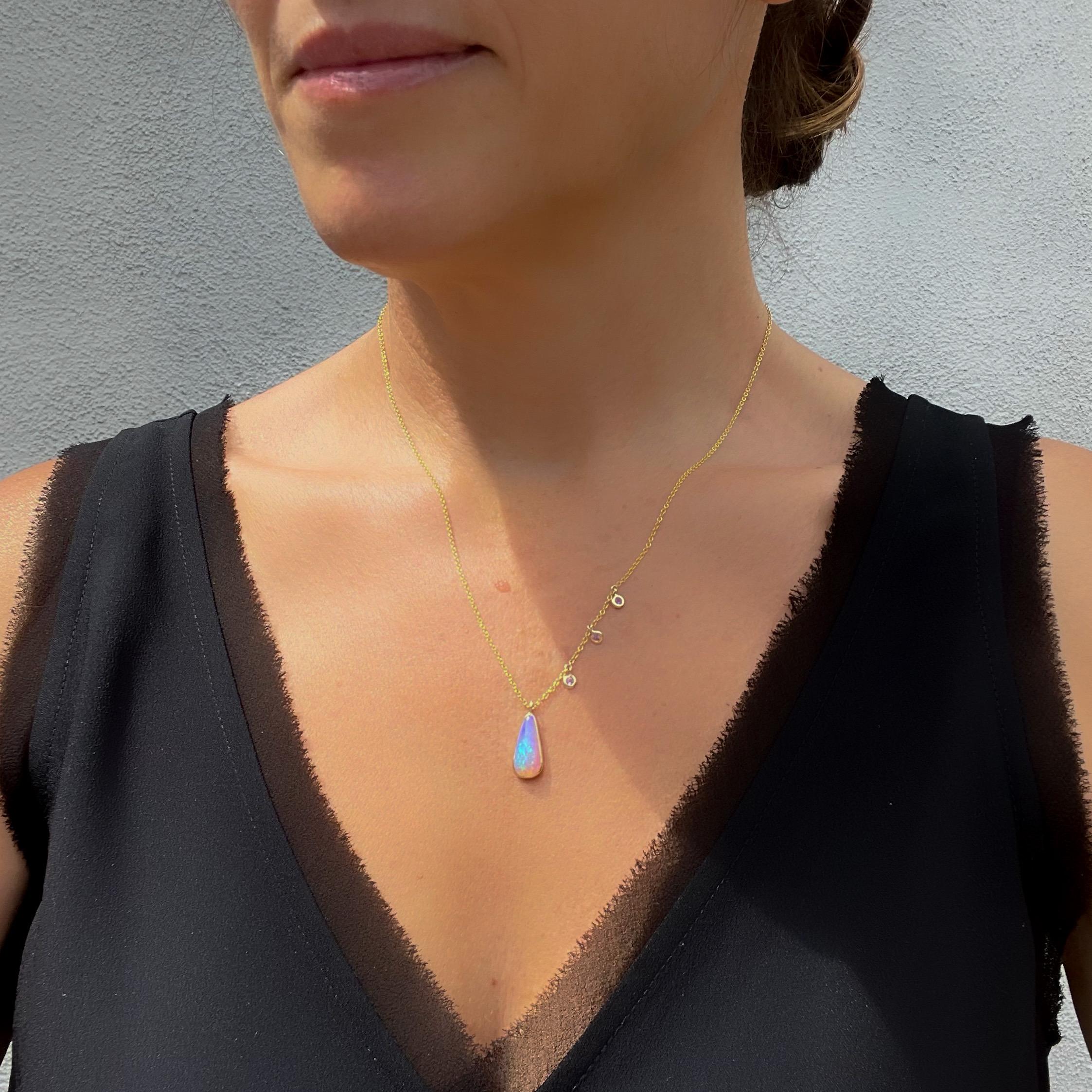NIXIN Jewelry Dawn's Light Australian Opal Necklace with Sapphires in Rose Gold 3