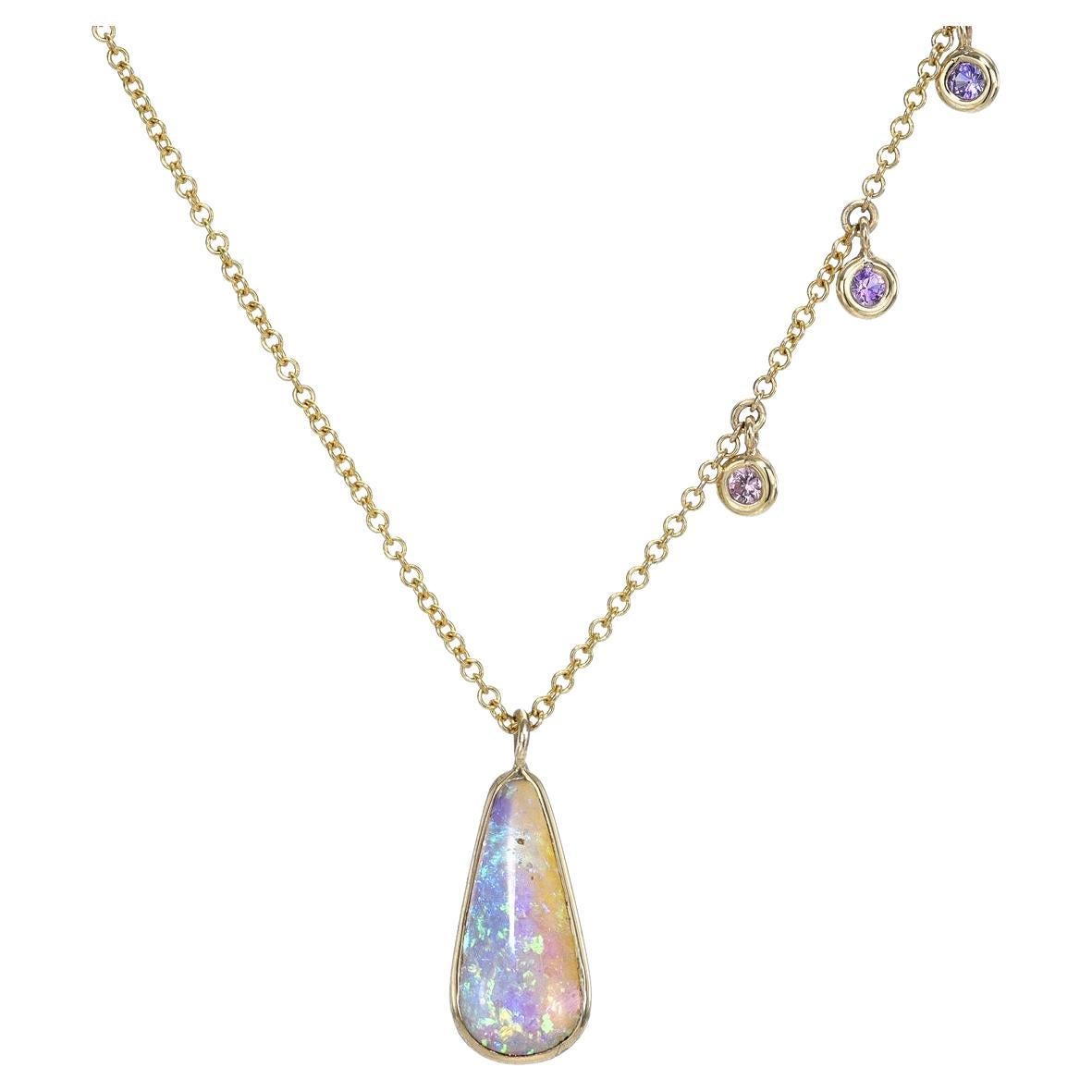 NIXIN Jewelry Dawn's Light Australian Opal Necklace with Sapphires in Rose Gold