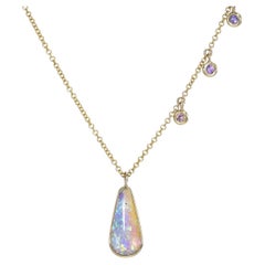 NIXIN Jewelry Dawn's Light Australian Opal Necklace with Sapphires in Rose Gold