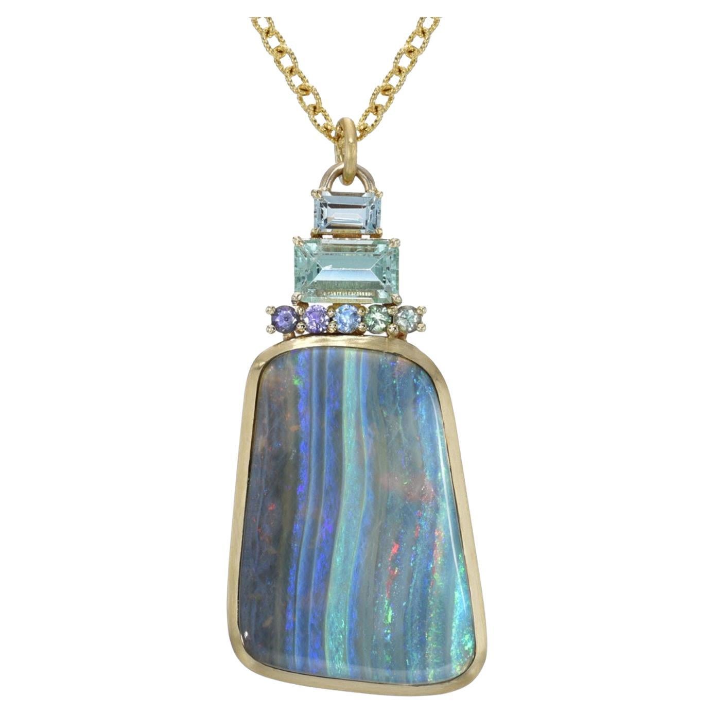 NIXIN Jewelry Eucalyptus Melody Australian Opal Necklace with Emerald and Gold