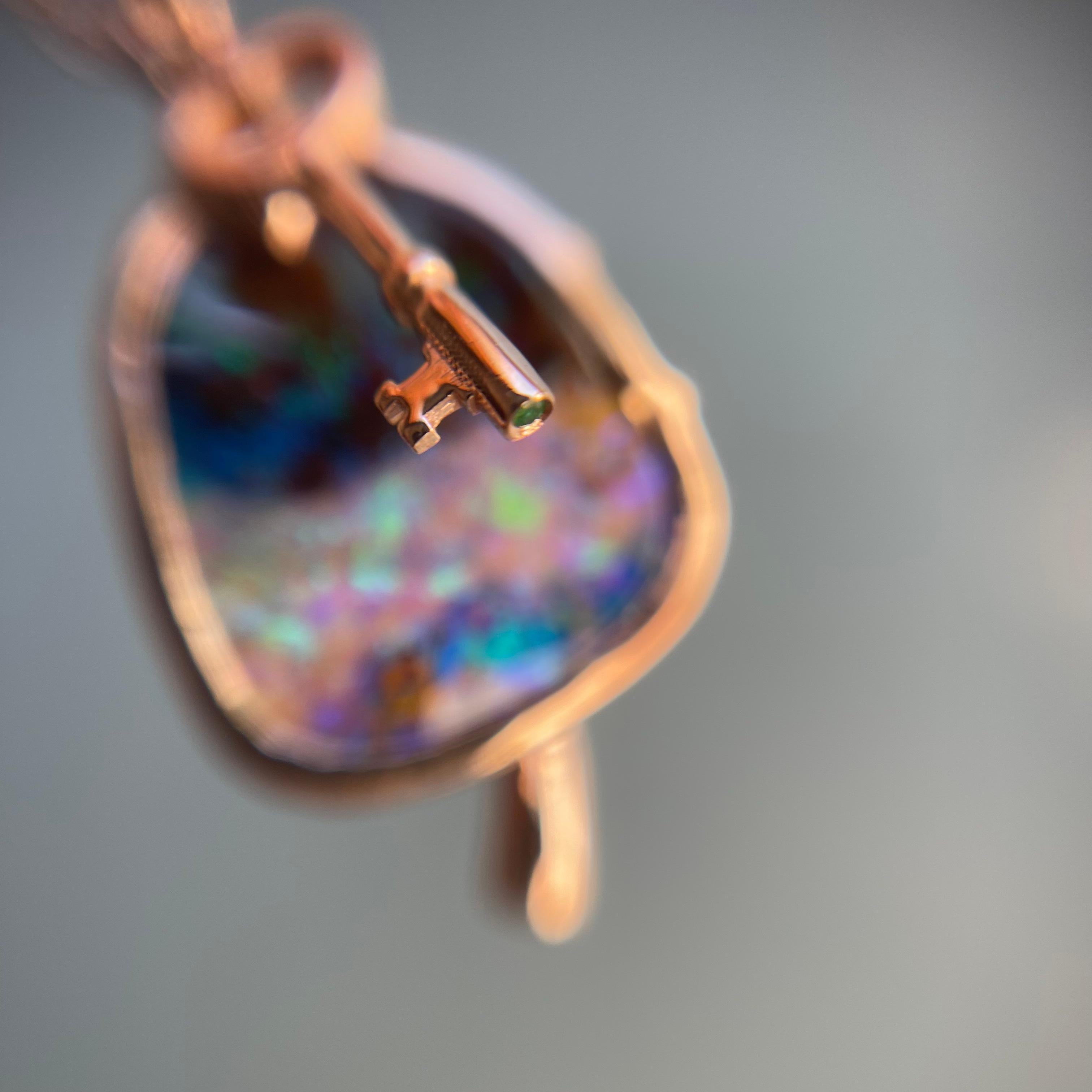 NIXIN Jewelry Magic Mushroom australischer Opal-Halskette mit Smaragd in Roségold im Angebot 1