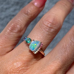 NIXIN Jewelry Pigment Introspective Australian Opal Ring with sapphires, emerald