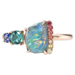 NIXIN Jewelry Pigment Introspective Australian Opal Ring with sapphires, emerald