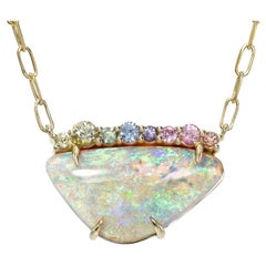 NIXIN Jewelry Rainbow in Wait Australian Opal Necklace with Sapphires and Gold