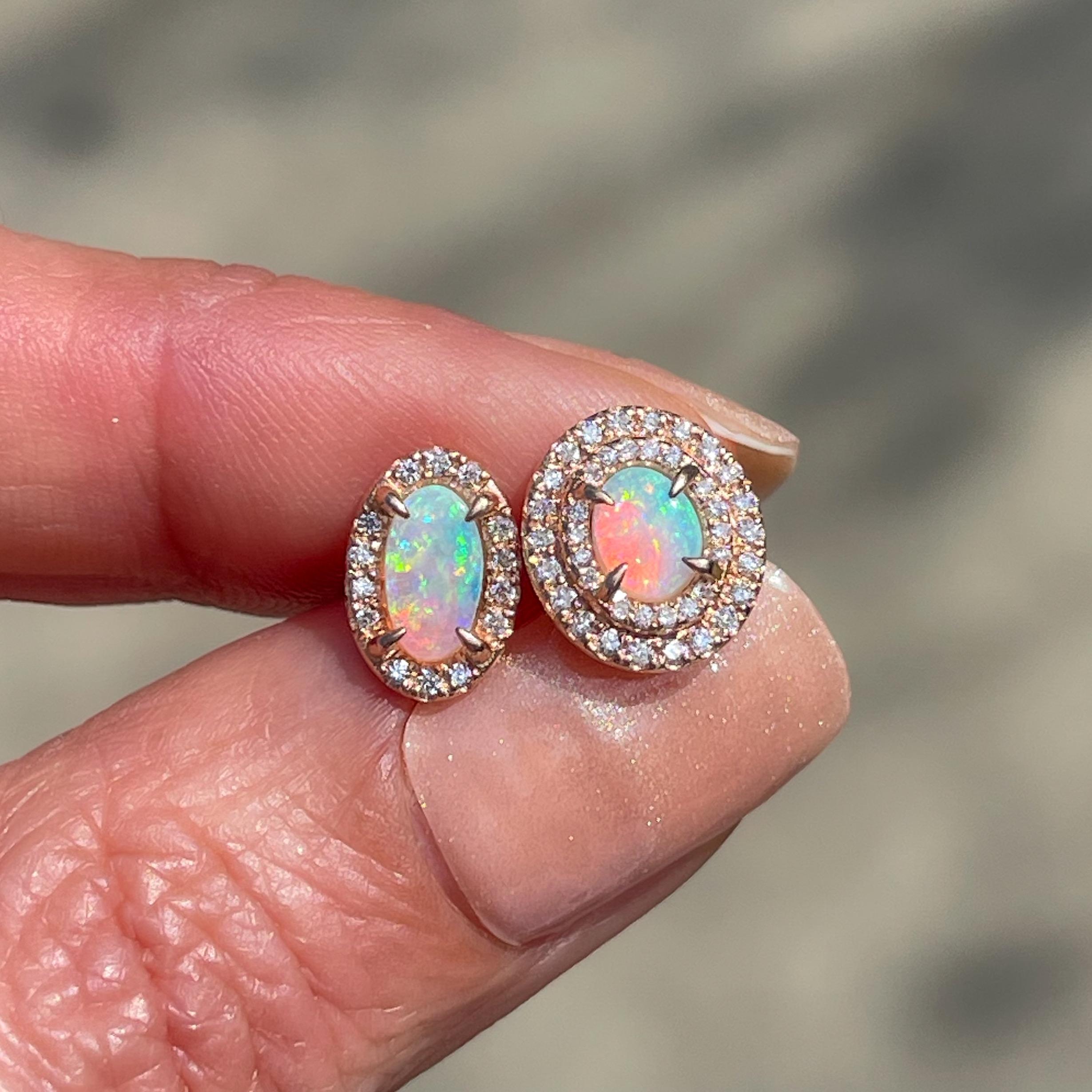 Contemporary NIXIN Jewelry Reverie Australian Opal Earrings with Diamonds in Rose Gold For Sale
