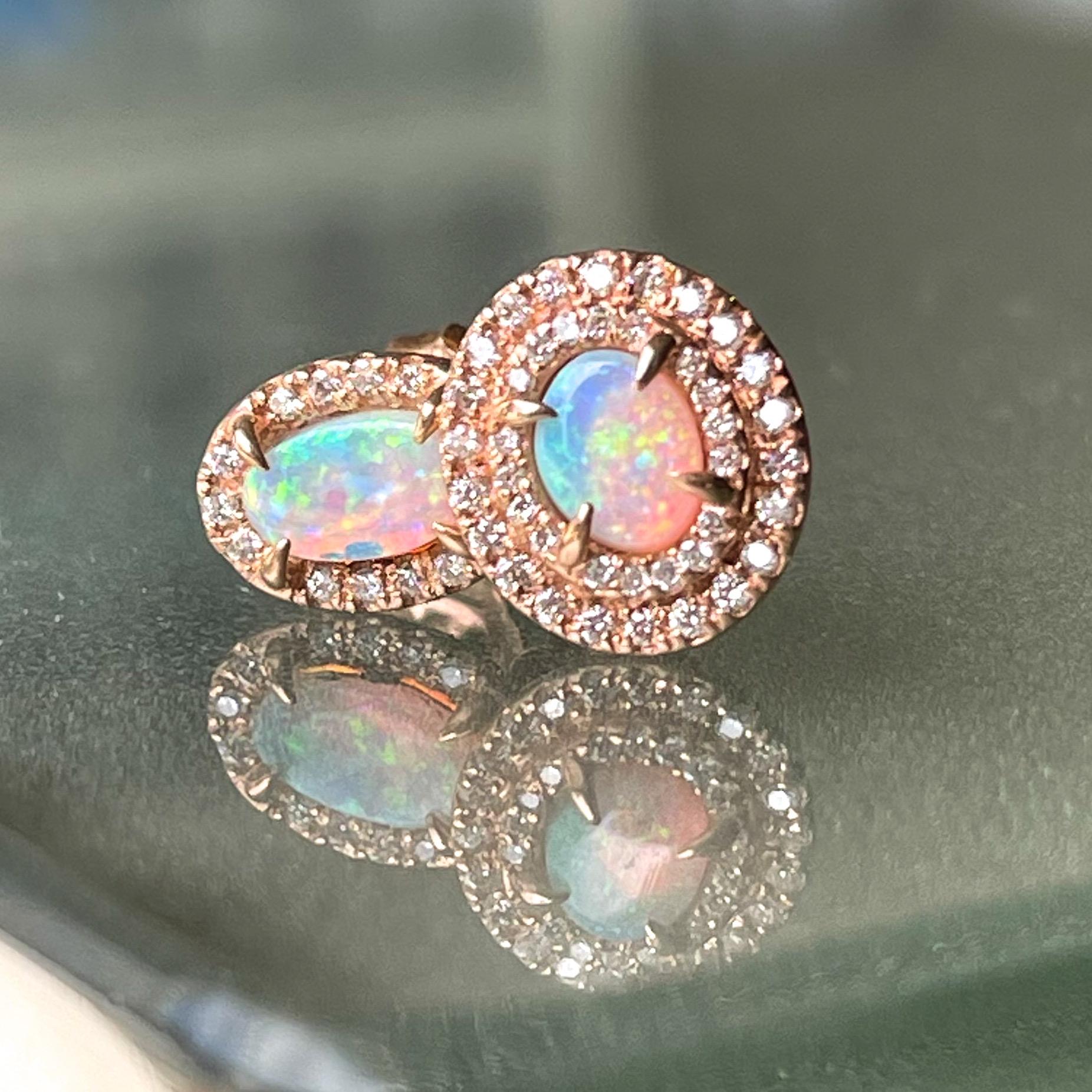 NIXIN Jewelry Reverie Australian Opal Earrings with Diamonds in Rose Gold In New Condition For Sale In Los Angeles, CA