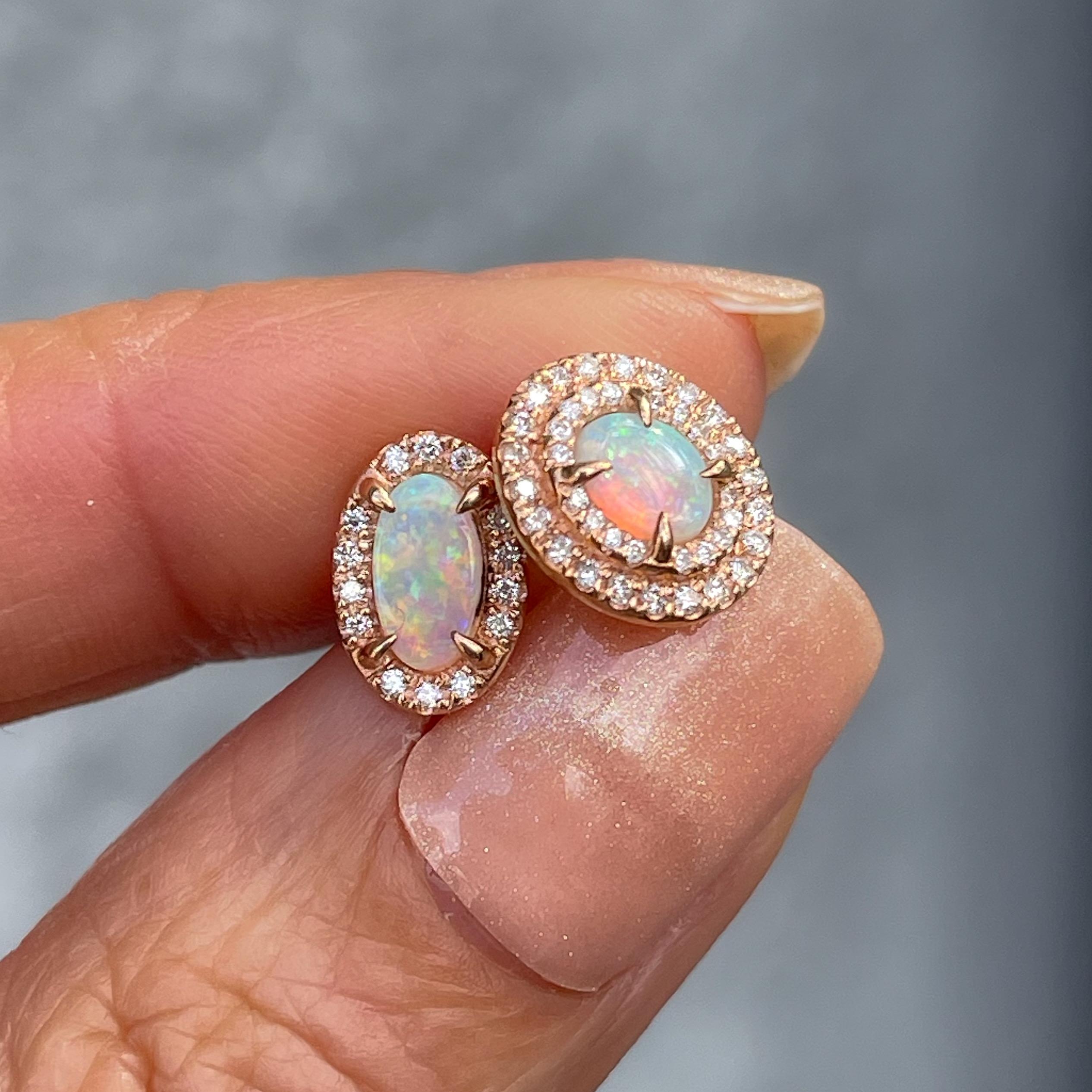 NIXIN Jewelry Reverie Australian Opal Earrings with Diamonds in Rose Gold For Sale 1
