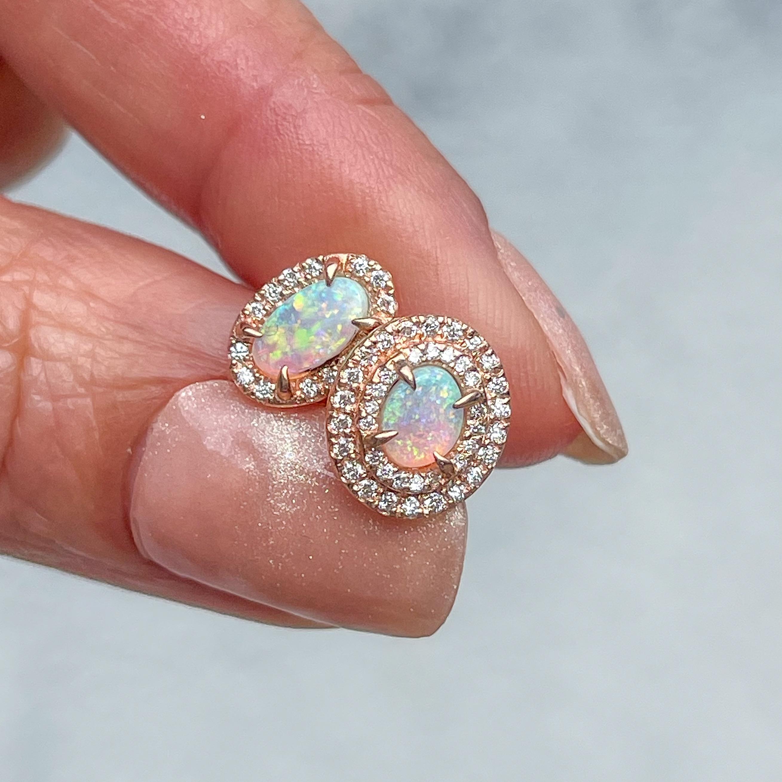 NIXIN Jewelry Reverie Australian Opal Earrings with Diamonds in Rose Gold For Sale 2