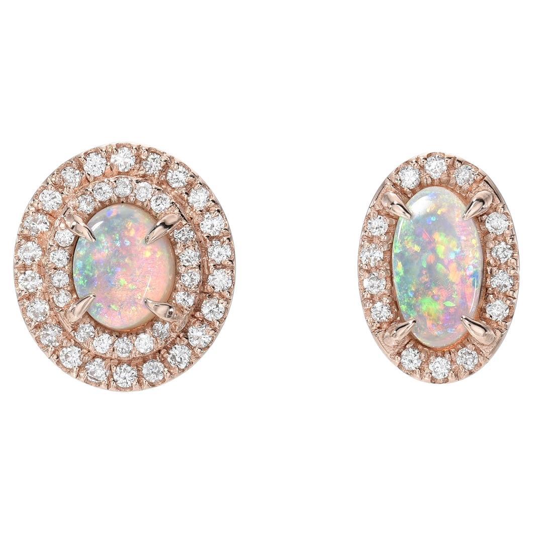 NIXIN Jewelry Reverie Australian Opal Earrings with Diamonds in Rose Gold For Sale