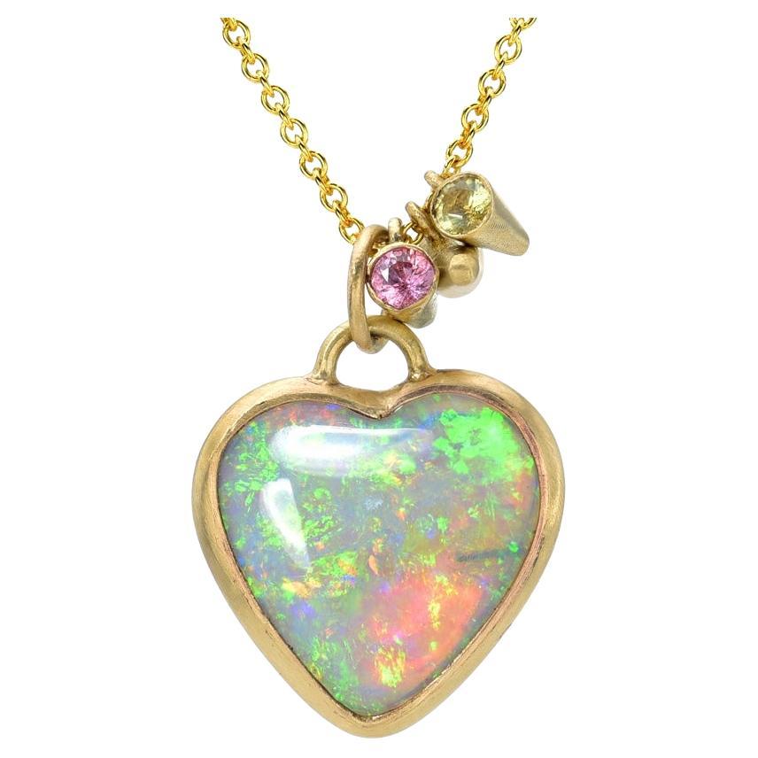NIXIN Jewelry Spires of Affection Australian Opal Necklace, Emerald & Sapphires