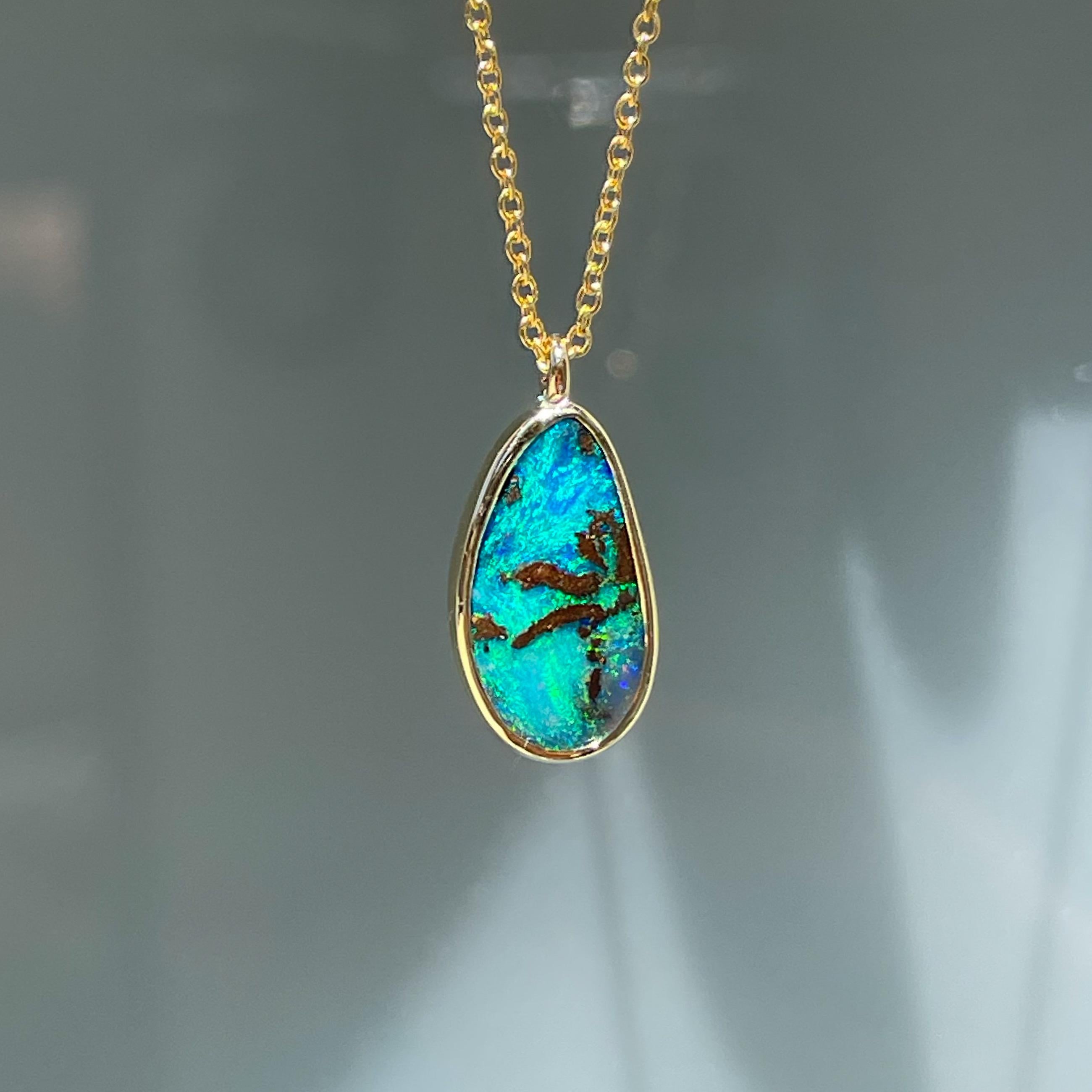 Contemporary NIXIN Jewelry Unicorn Tear Australian Opal Necklace No. 18 in 14k Gold For Sale