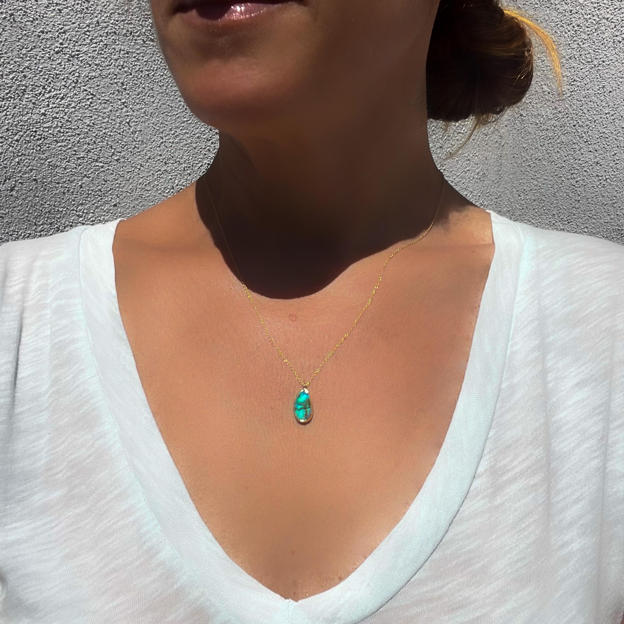NIXIN Jewelry Unicorn Tear Australian Opal Necklace No. 18 in 14k Gold For Sale 3