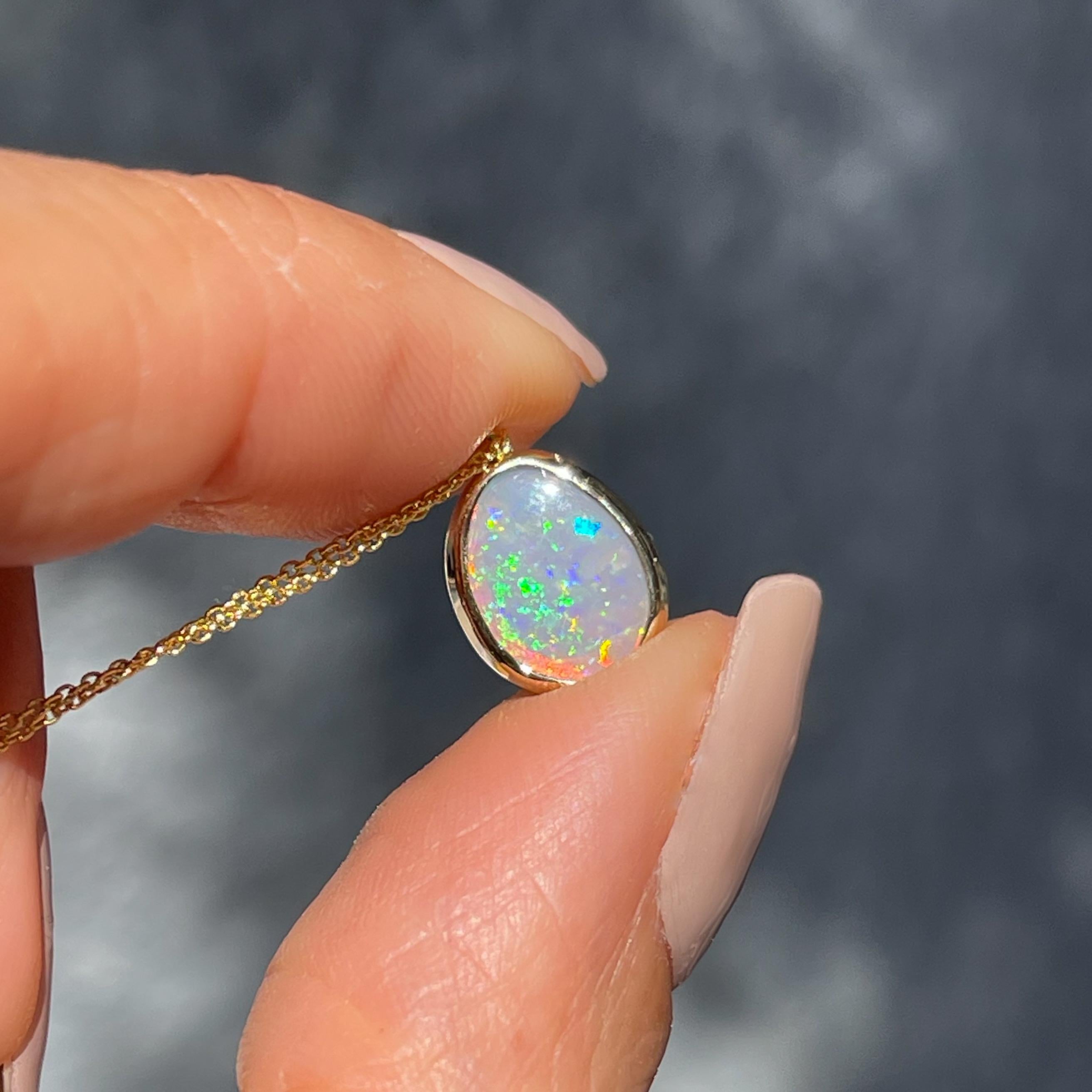 Pear Cut NIXIN Jewelry Unicorn Tear Australian Opal Necklace No. 20 in 14k Gold For Sale