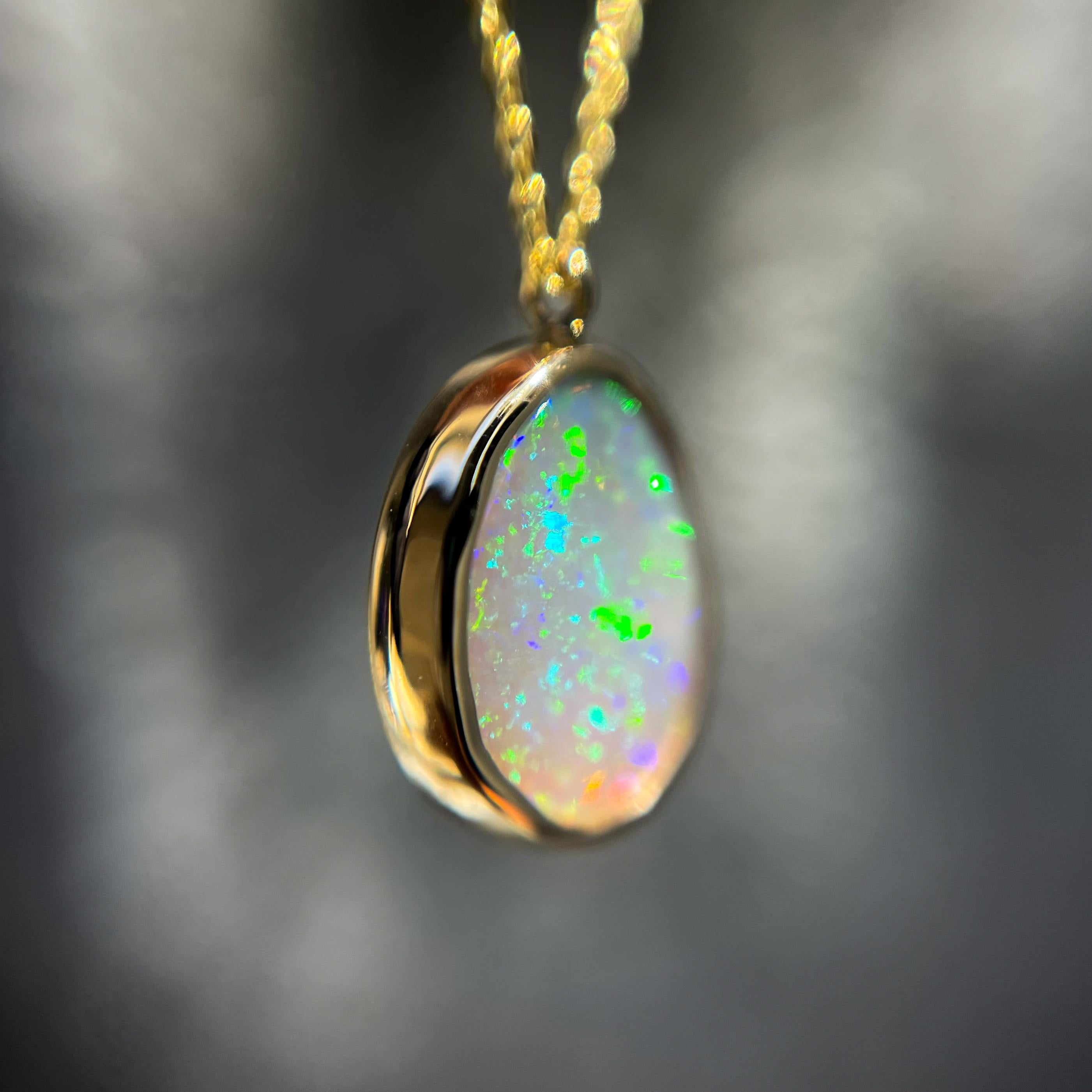 NIXIN Jewelry Unicorn Tear Australian Opal Necklace No. 20 in 14k Gold For Sale 1