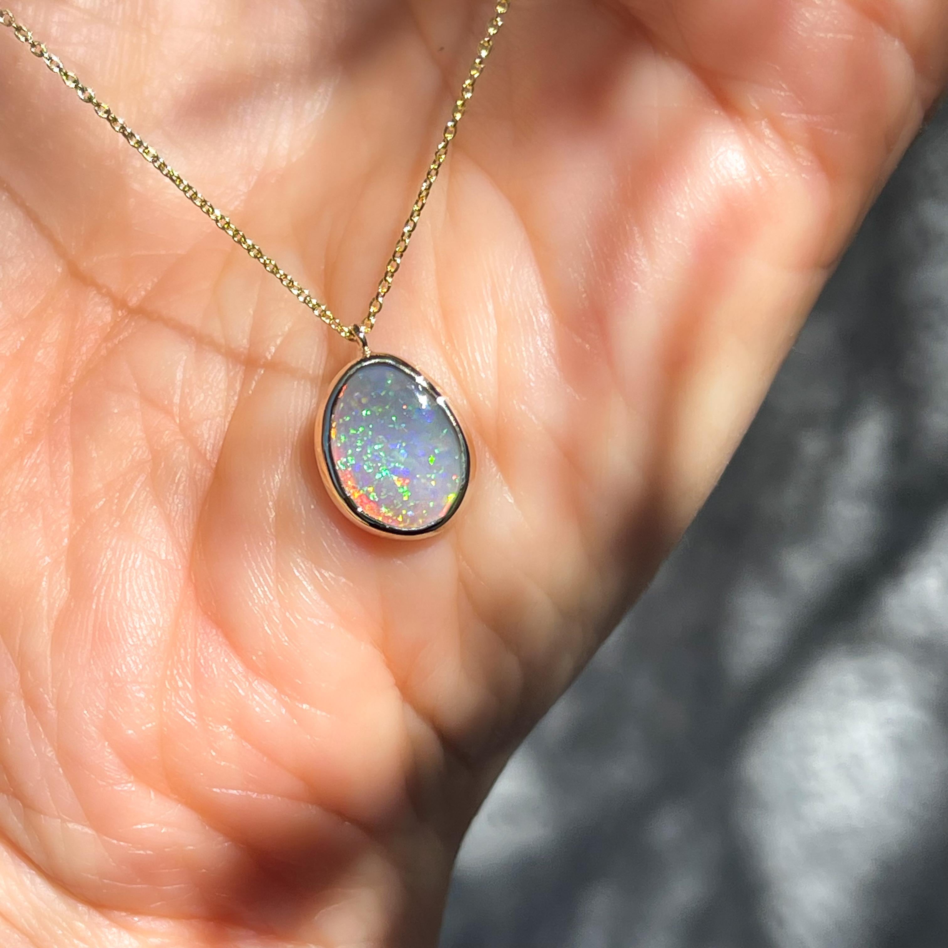 NIXIN Jewelry Unicorn Tear Australian Opal Necklace No. 20 in 14k Gold For Sale 2