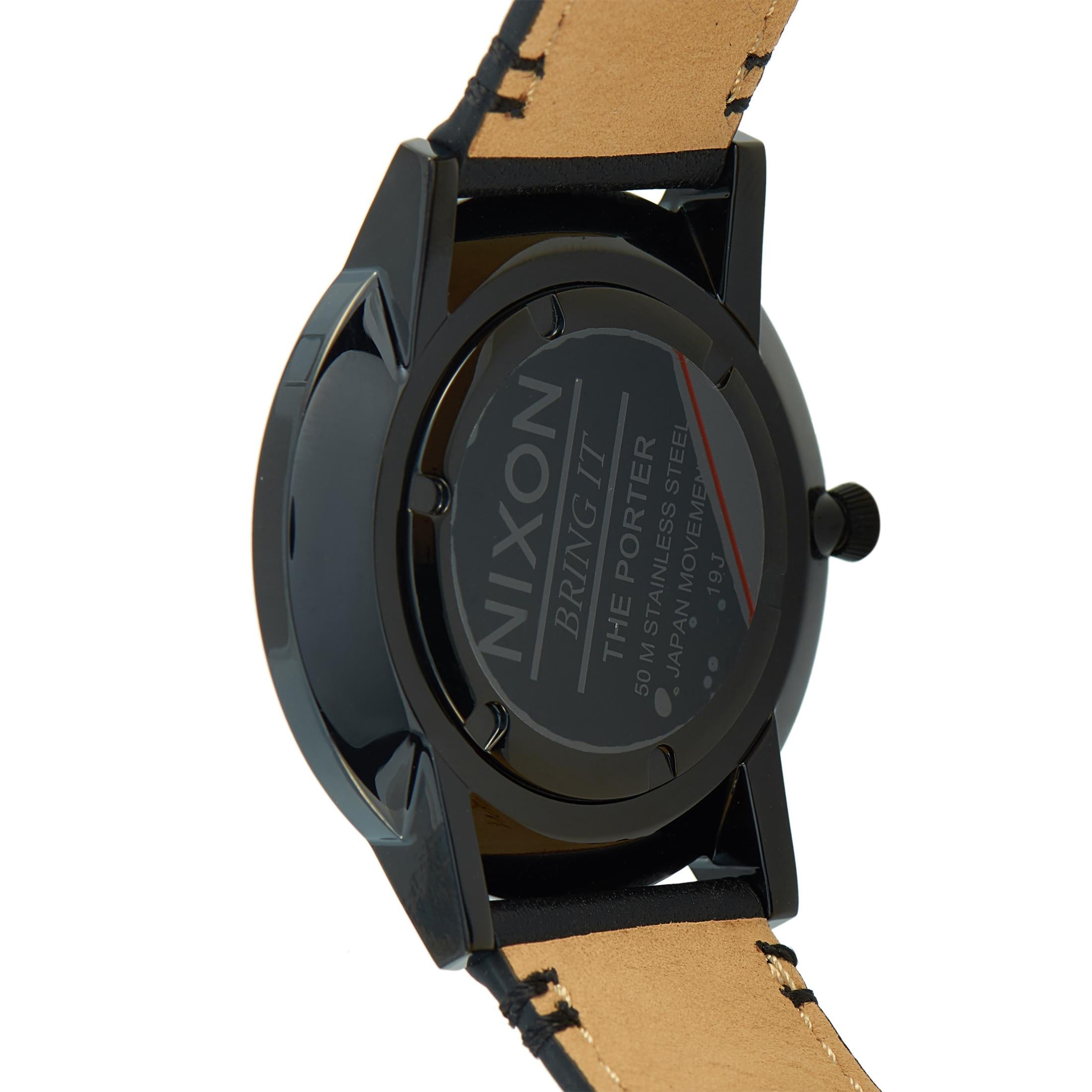 Nixon Porter Leather All Black Watch A1058-1031-00 In New Condition In Southampton, PA