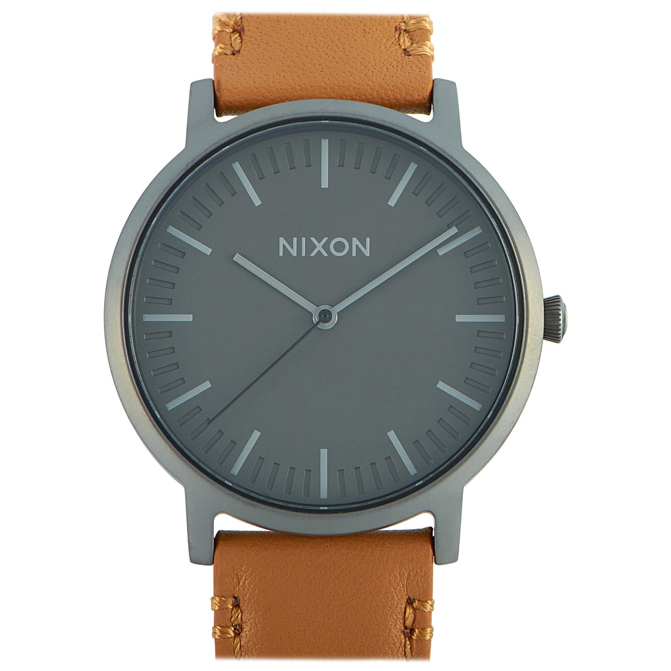 Nixon Porter Leather Gunmetal or Charcoal or Taupe Watch A1058-2494-00