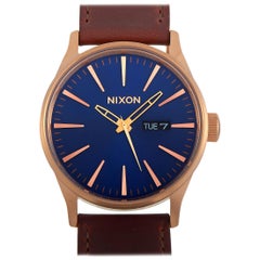 Nixon Sentry Leather Rose Gold-Tone Blue Dial Watch A105-2867-00
