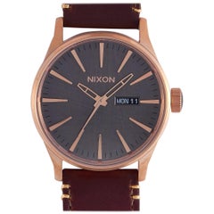 Nixon Sentry Leather Rose Gold-Tone Watch A105-2001-00