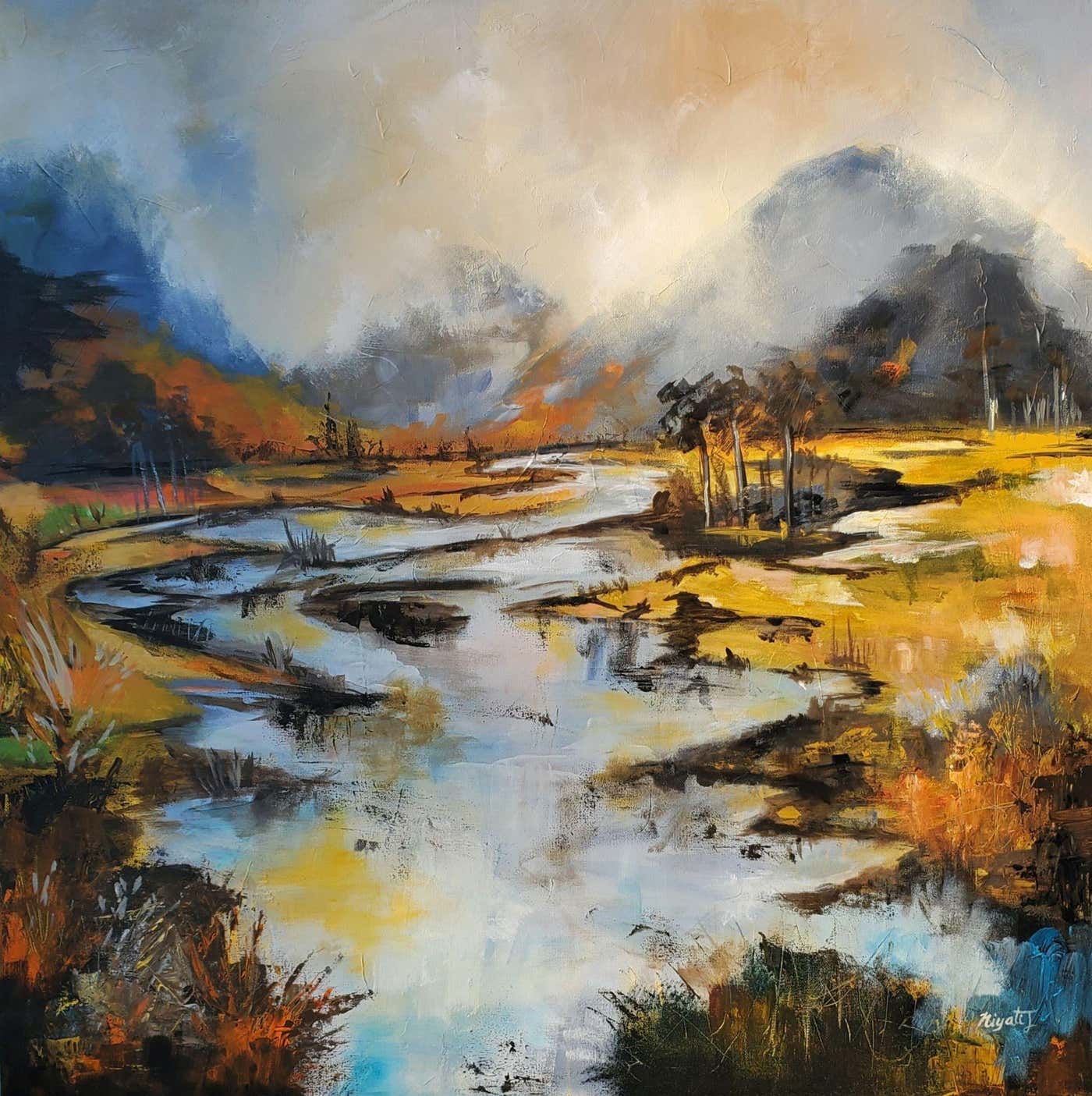 Country Abstract Niyati Jiwani - Golden Country: Abstract Impressionist Landscape For ...