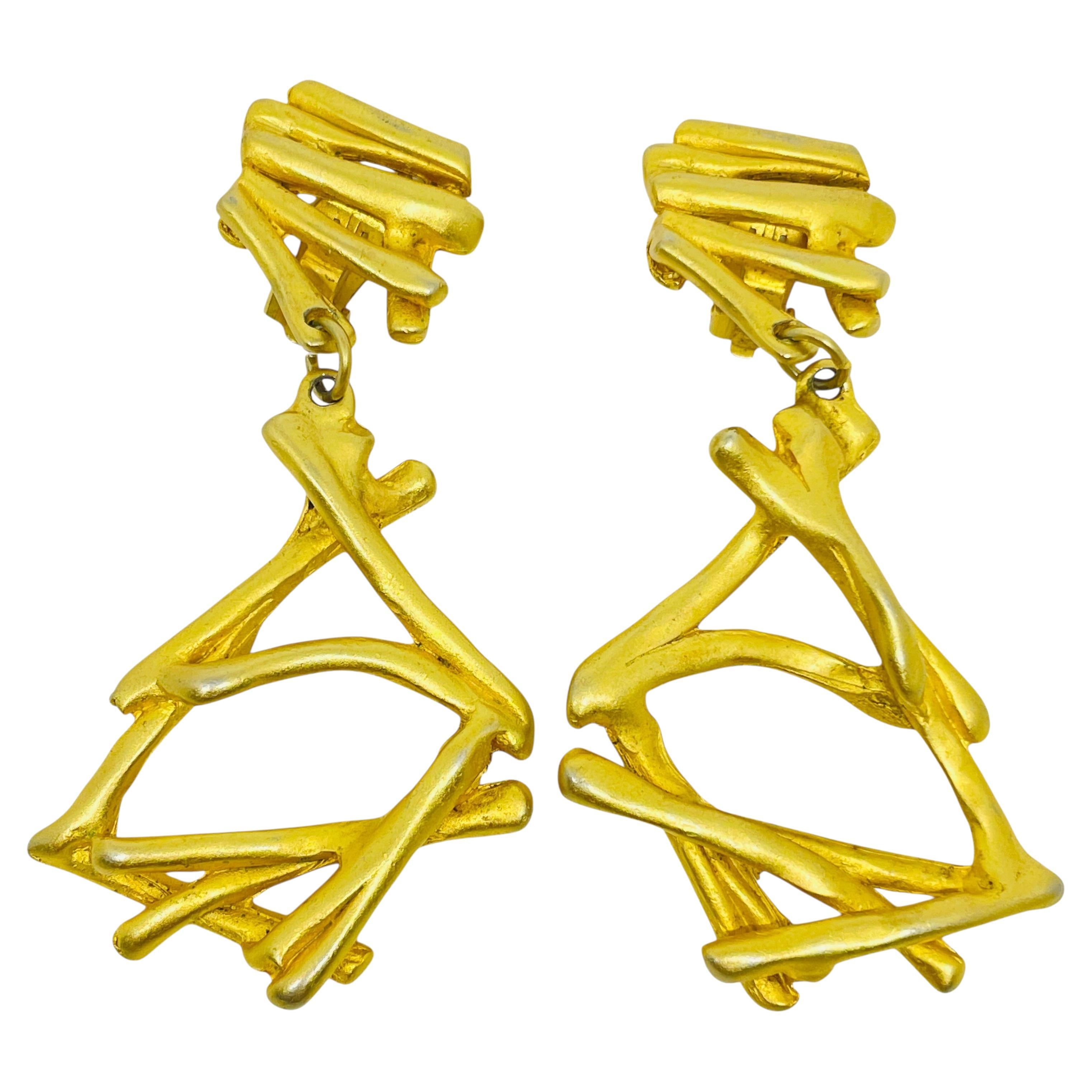 NJ NORMA JEAN signiert Jahrgang matt Goldton geometrische Designer Clip auf Ohrringe