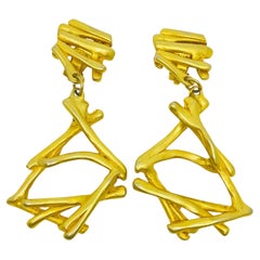 NJ NORMA JEAN signé vintage mat ton or géométrique designer boucles d
oreilles à clip