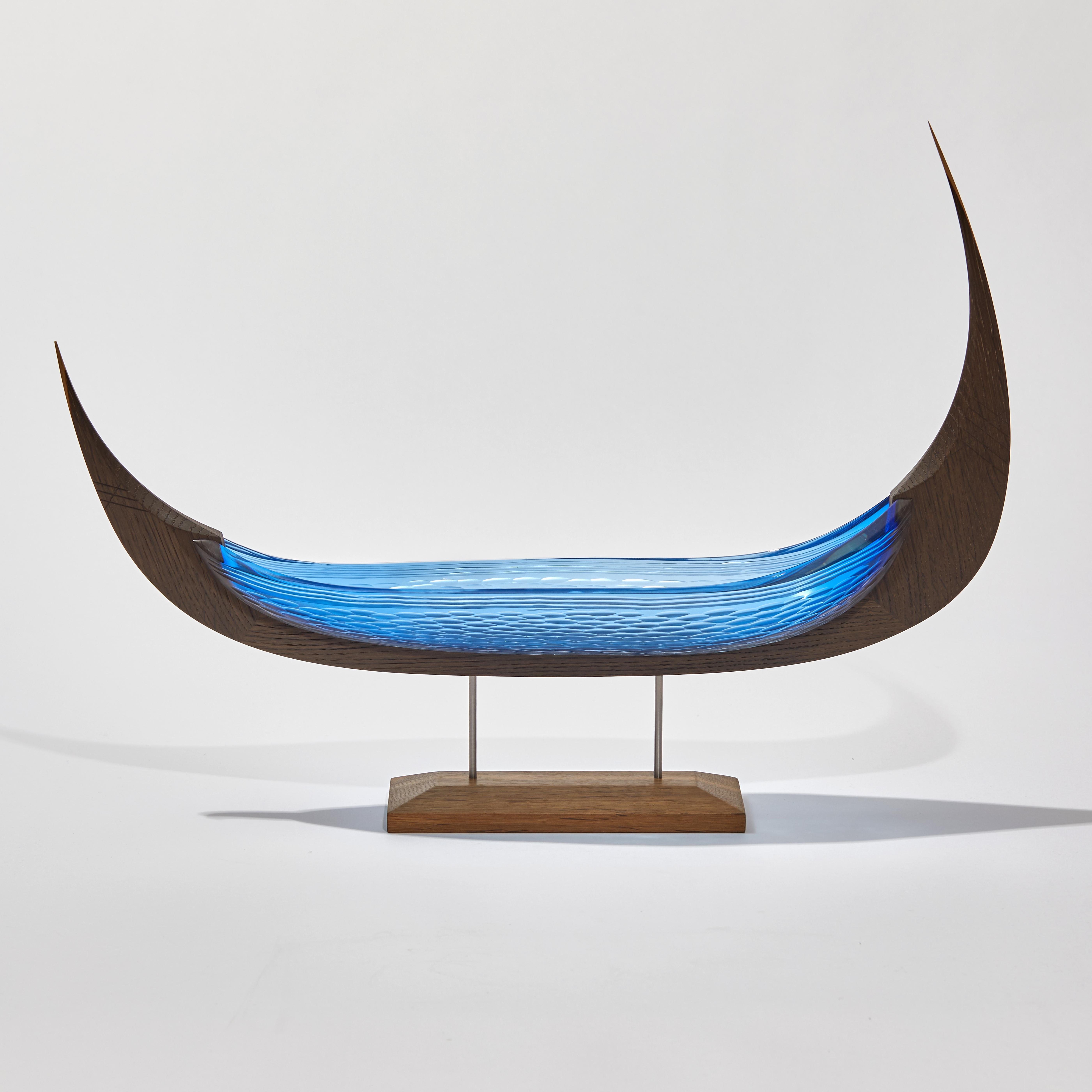  Njal, Unique Blue Glass & Oak Unique Sculpture by Backhaus & Brown and Egeværk In New Condition For Sale In London, GB