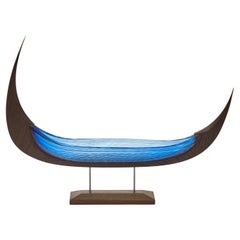  Njal, Unique Blue Glass & Oak Unique Sculpture by Backhaus & Brown and Egeværk