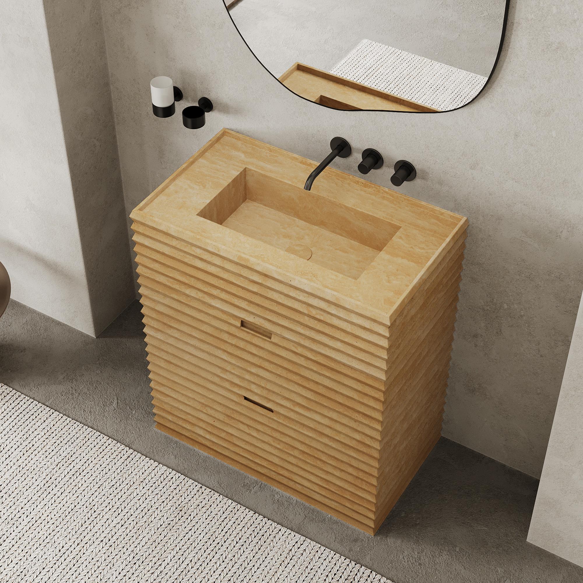 Njord - Waschtisch aus geripptem Marmor für das Badezimmer - Beige Travertin (Skandinavische Moderne) im Angebot