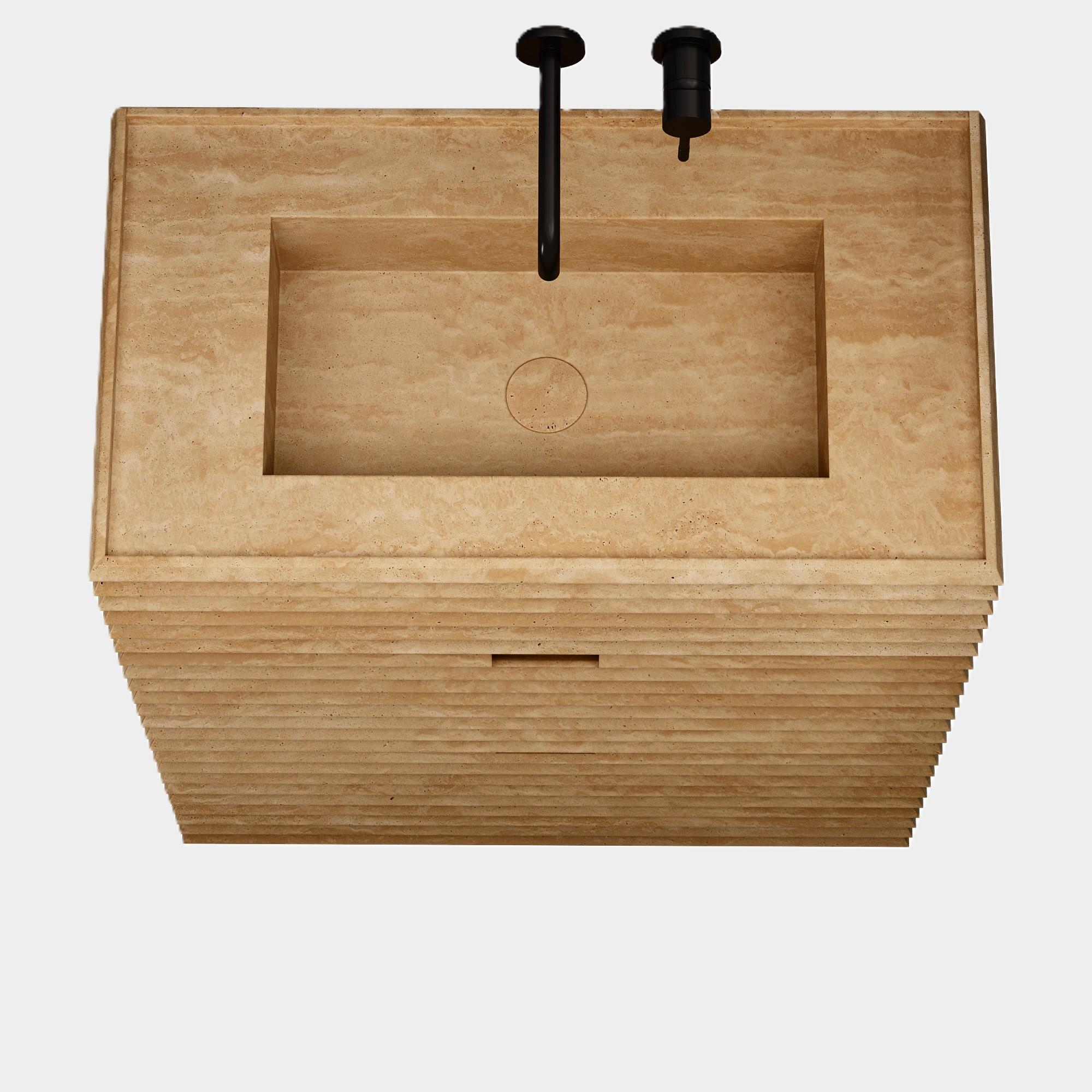 Njord - Waschtisch aus geripptem Marmor für das Badezimmer - Beige Travertin (Portugiesisch) im Angebot