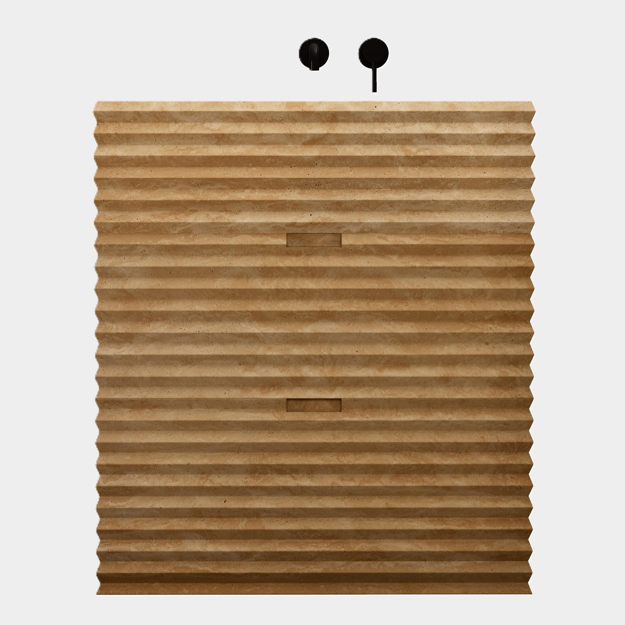Njord - Waschtisch aus geripptem Marmor für das Badezimmer - Beige Travertin (Handgefertigt) im Angebot