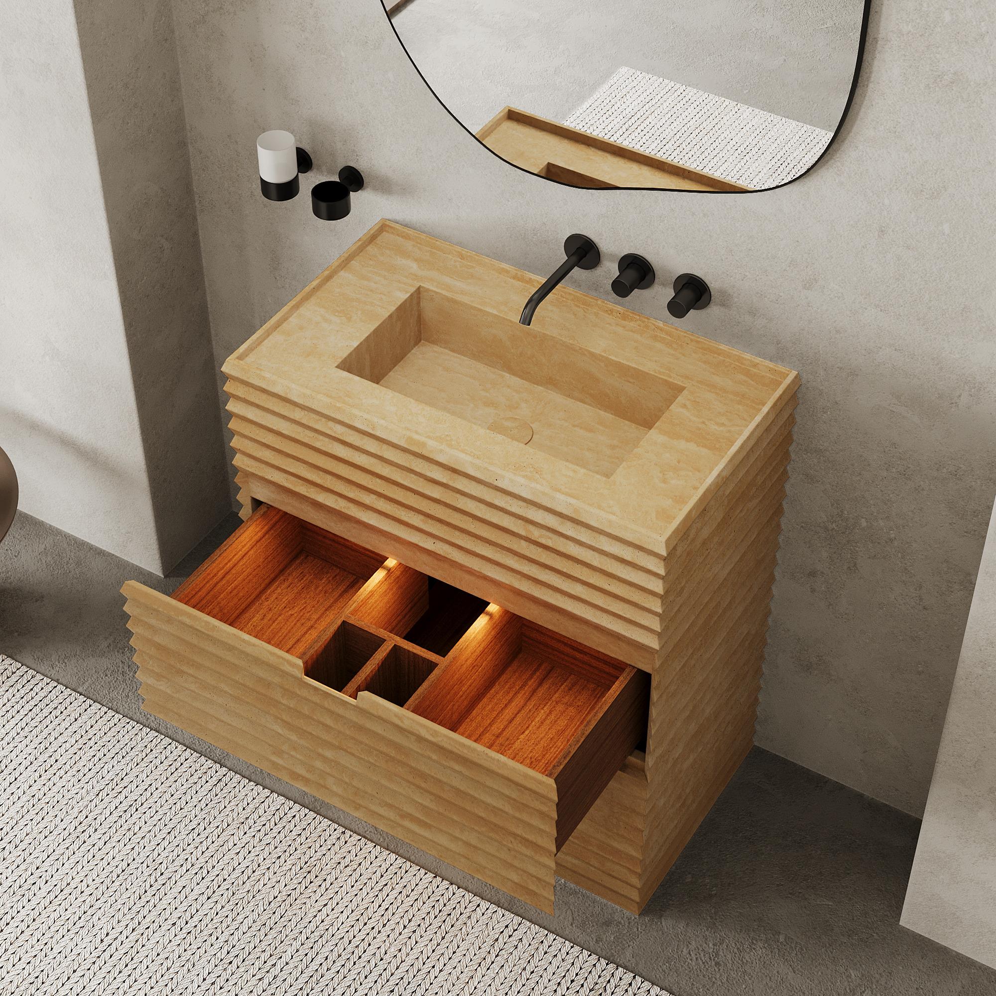 Njord - Waschtisch aus geripptem Marmor für das Badezimmer - Beige Travertin im Angebot 2