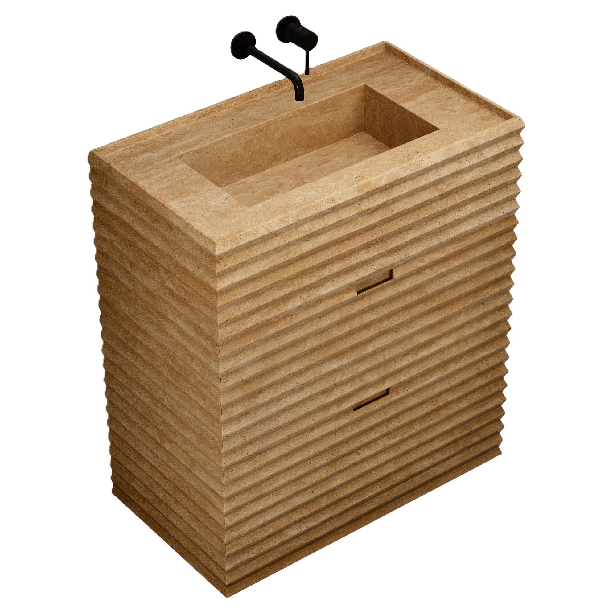 Njord - Ribbed Marble Bathroom Vanity - Beige Travertine