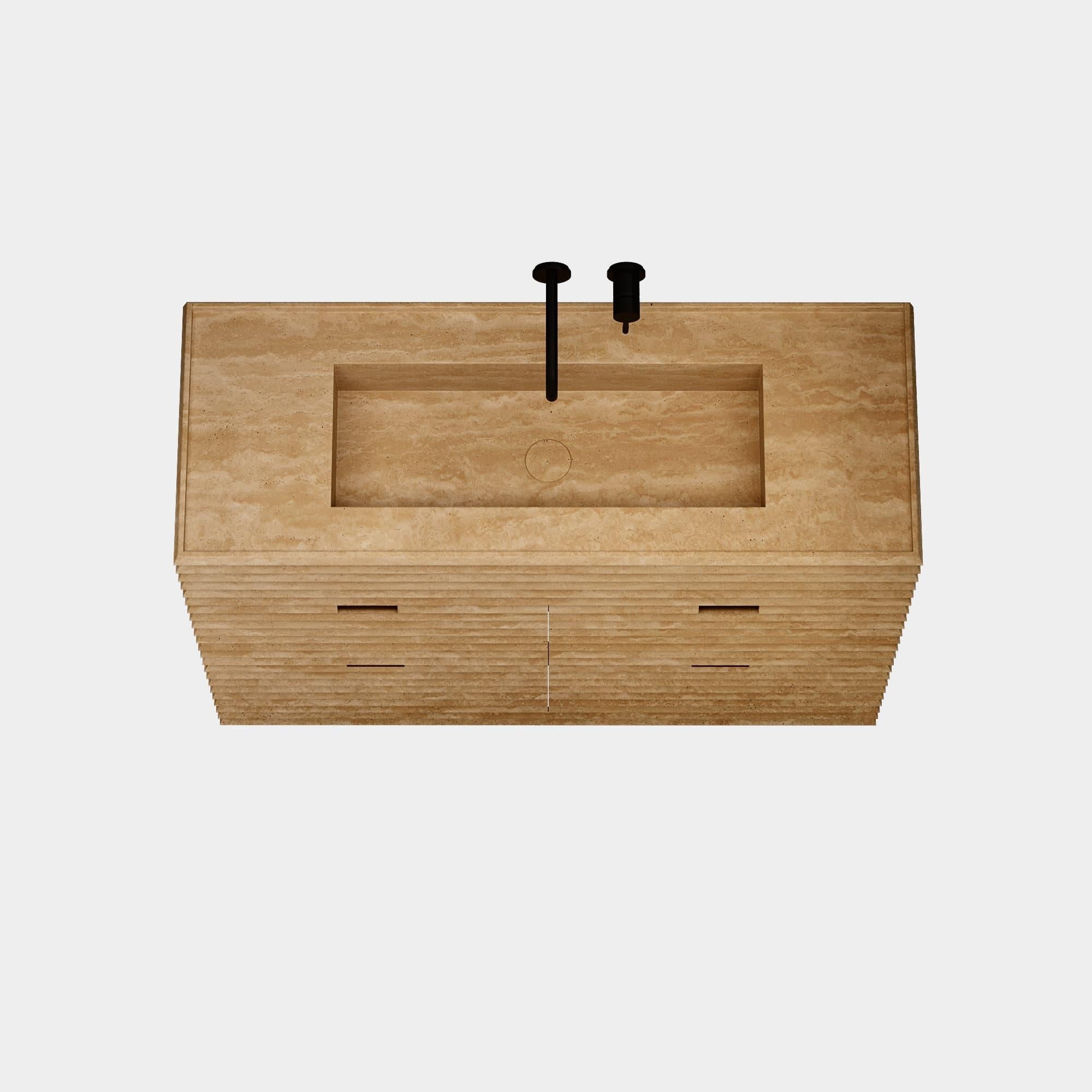Scandinavo moderno Njord - Mobiletto da bagno in marmo a coste - Travertino beige - Grande in vendita